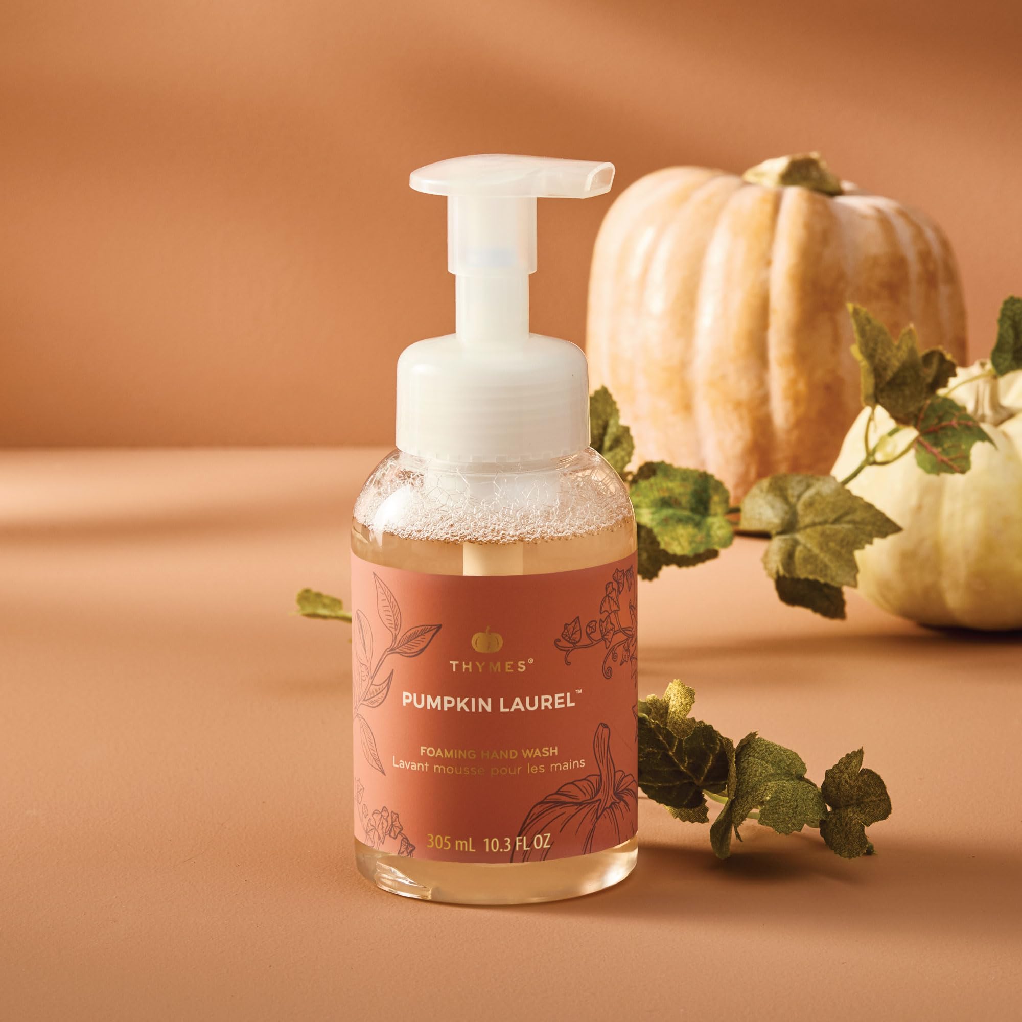 Thymes Foaming Hand Wash with Aloe & Glycerin – Fall Scented Pump Soap, Pumpkin Laurel, 10.3 fl oz