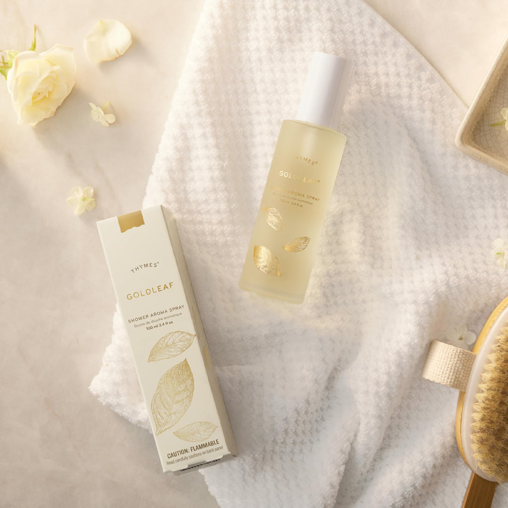 Thymes Goldleaf Shower Spray - Spa-Like Aroma with Jasmine, Rose & Oak Moss (3.4 fl oz)