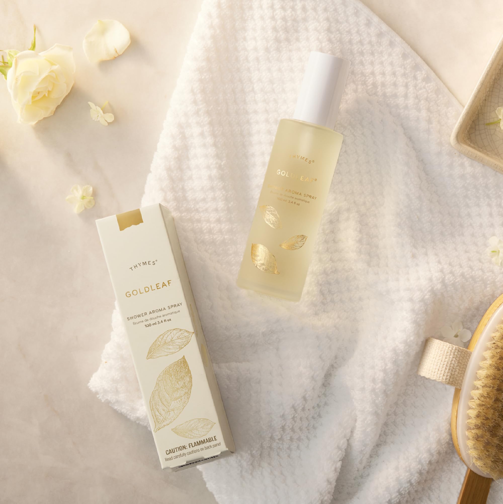 Thymes Goldleaf Shower Spray - Spa-Like Aroma with Jasmine, Rose & Oak Moss (3.4 fl oz)