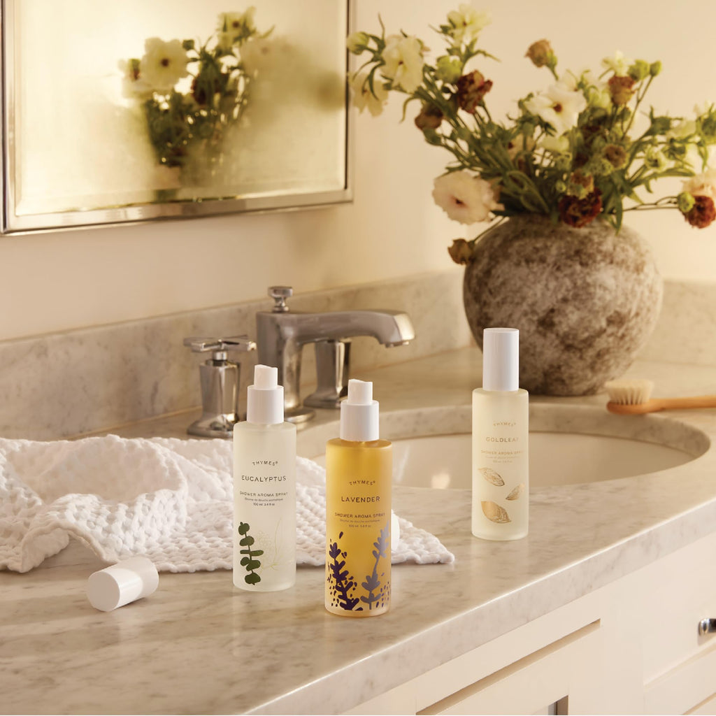 Thymes Goldleaf Shower Spray - Spa-Like Aroma with Jasmine, Rose & Oak Moss (3.4 fl oz)