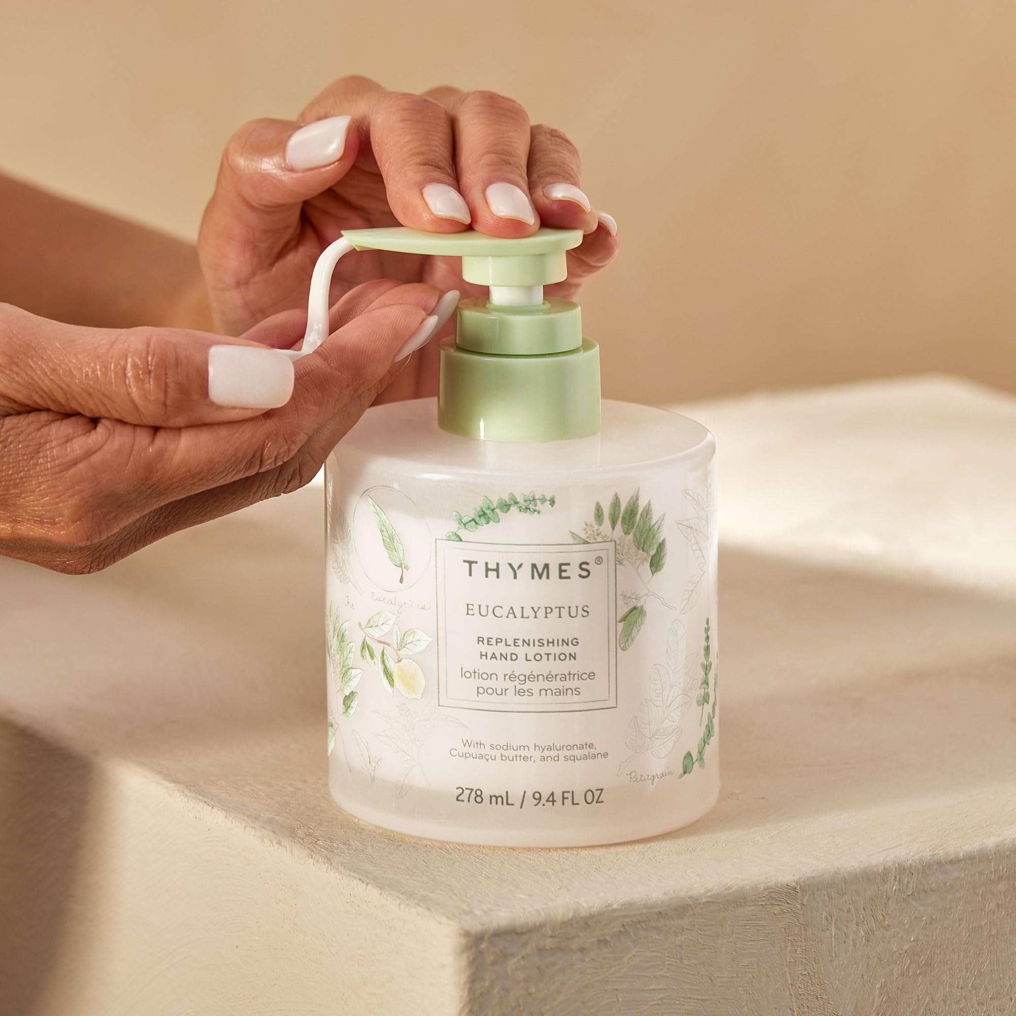 Thymes Replenishing Hand Lotion for Dry Skin – Daily Moisturizer with Sodium Hyaluronate & Squalane, Eucalyptus, 9.4 fl oz