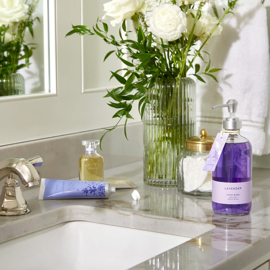 Thymes Lavender Large Hand Wash with Pump – Hydrating Liquid Hand Soap (15 fl oz)