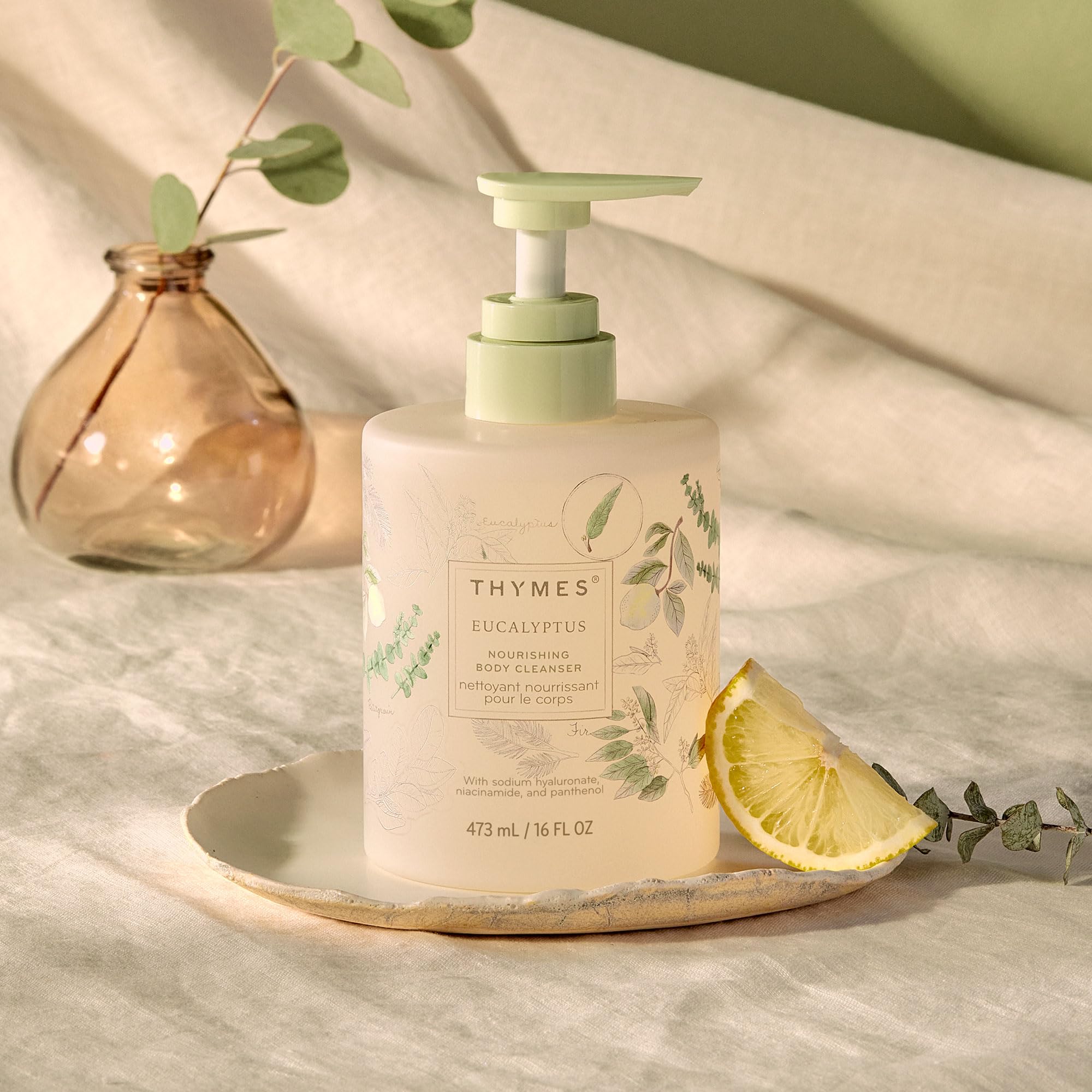 Thymes Nourishing Body Cleanser – Hydrating Body Wash with Pump (16 oz) – Eucalyptus & Fir