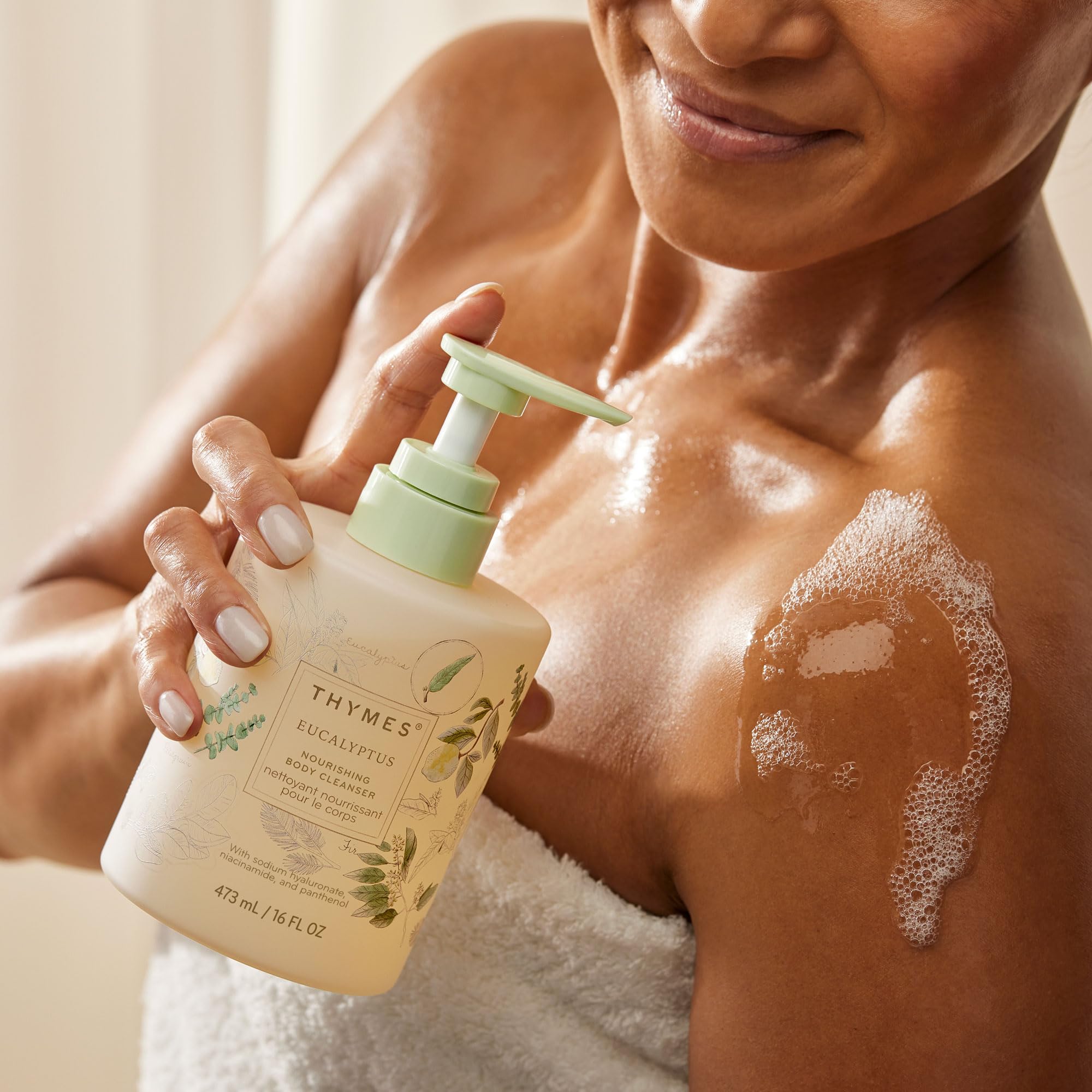 Thymes Nourishing Body Cleanser – Hydrating Body Wash with Pump (16 oz) – Eucalyptus & Fir