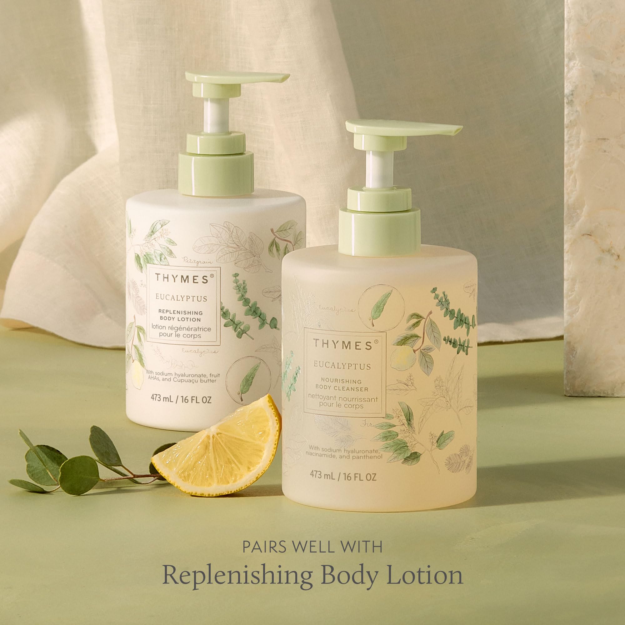 Thymes Nourishing Body Cleanser – Hydrating Body Wash with Pump (16 oz) – Eucalyptus & Fir