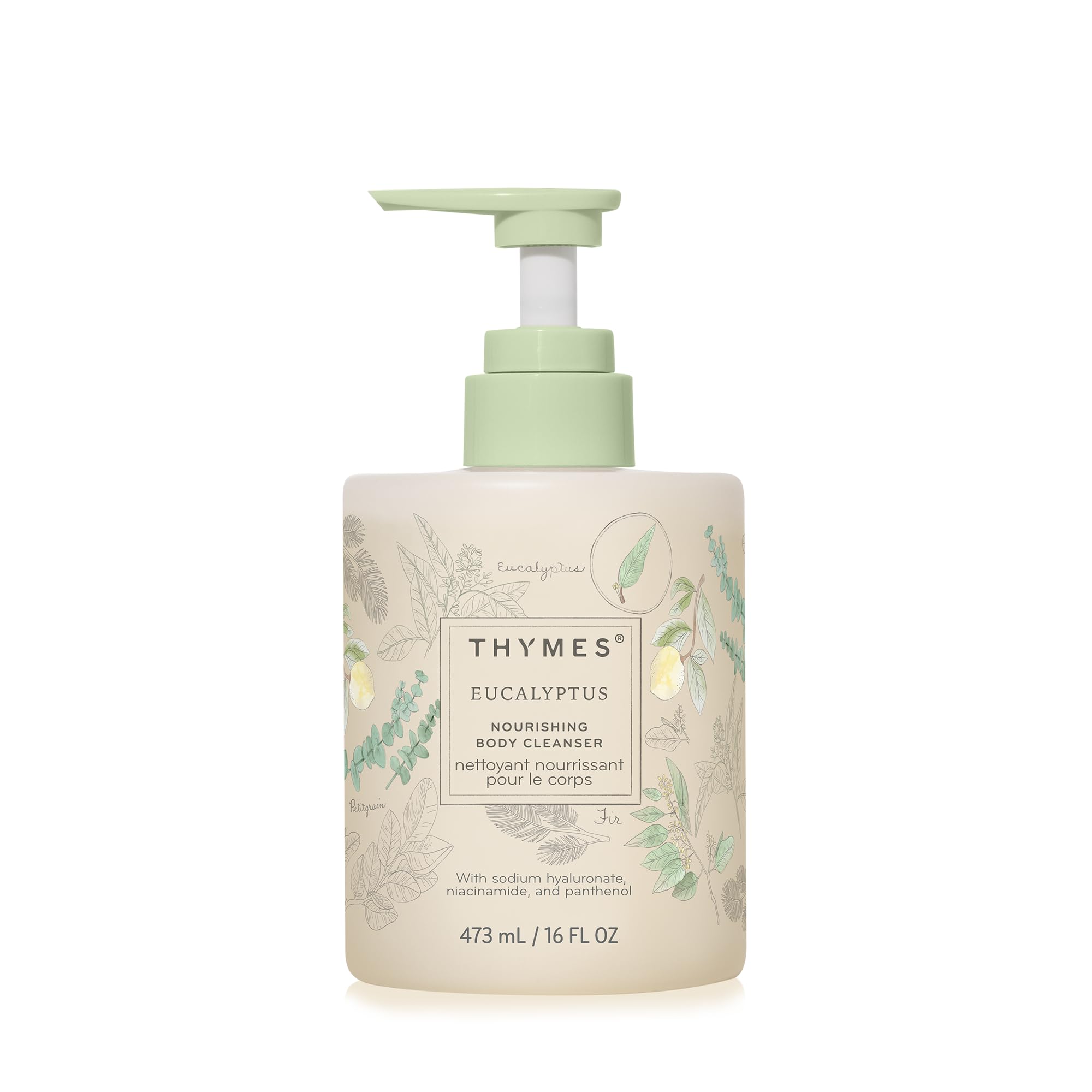Thymes Nourishing Body Cleanser – Hydrating Body Wash with Pump (16 oz) – Eucalyptus & Fir