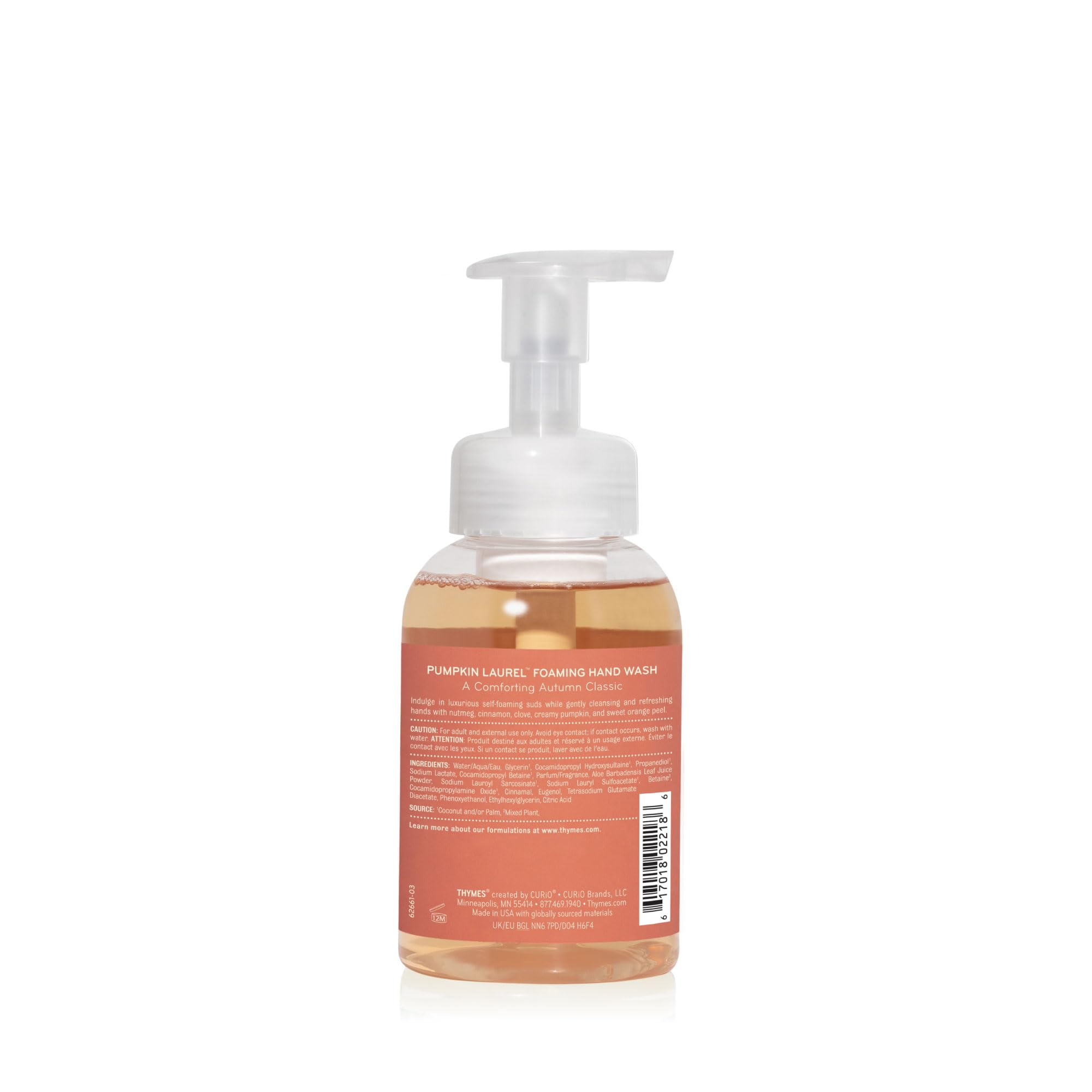 Thymes Foaming Hand Wash with Aloe & Glycerin – Fall Scented Pump Soap, Pumpkin Laurel, 10.3 fl oz