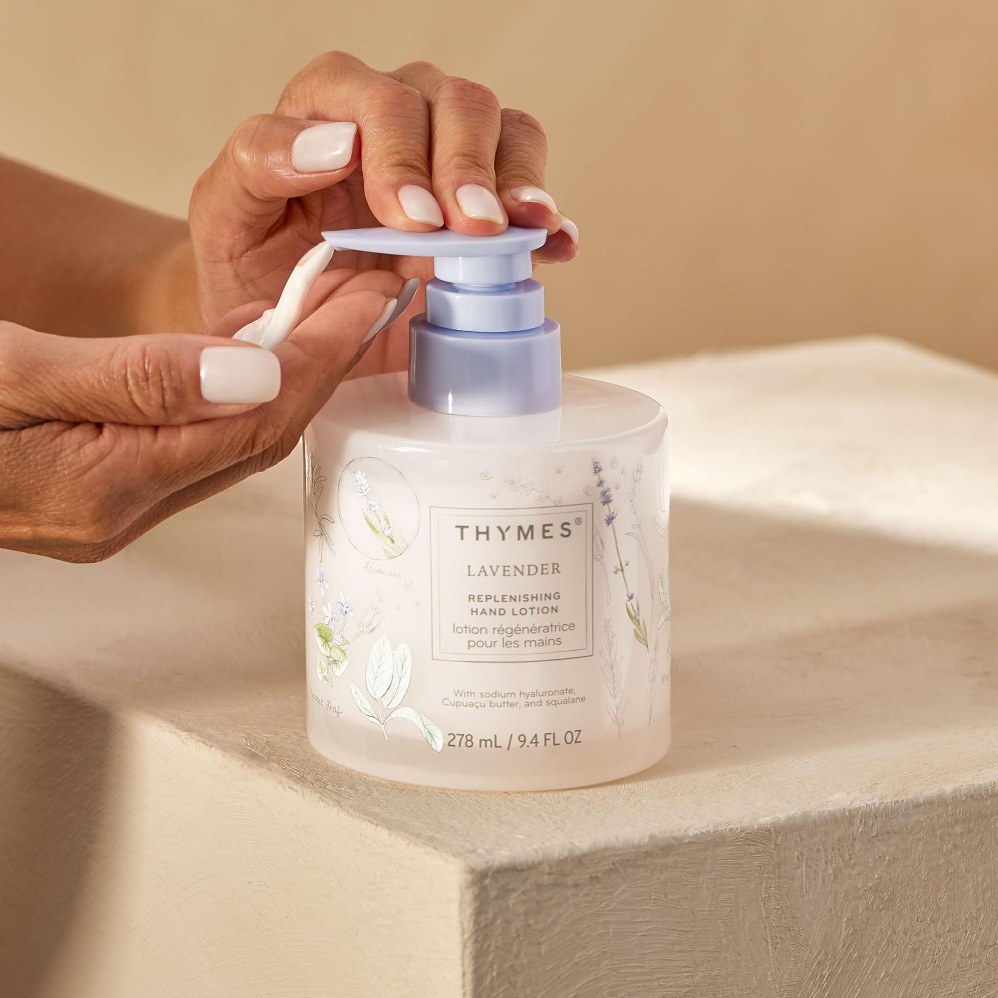 Thymes Replenishing Hand Lotion – Lavender, Sodium Hyaluronate & Squalane, 9.4 fl oz