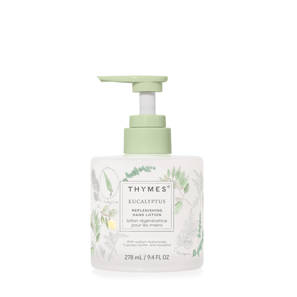 Thymes Replenishing Hand Lotion for Dry Skin – Daily Moisturizer with Sodium Hyaluronate & Squalane, Eucalyptus, 9.4 fl oz