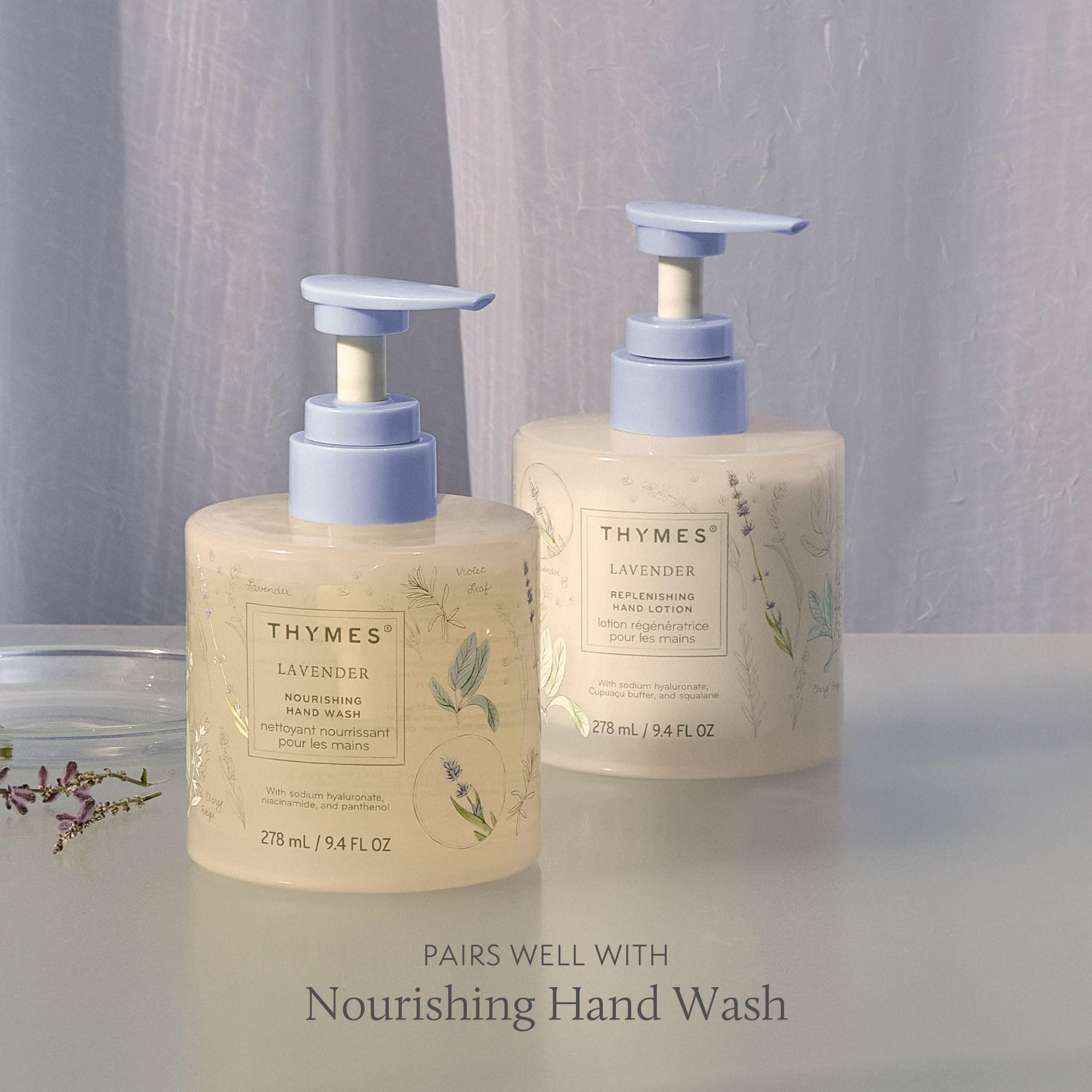 Thymes Replenishing Hand Lotion – Lavender, Sodium Hyaluronate & Squalane, 9.4 fl oz