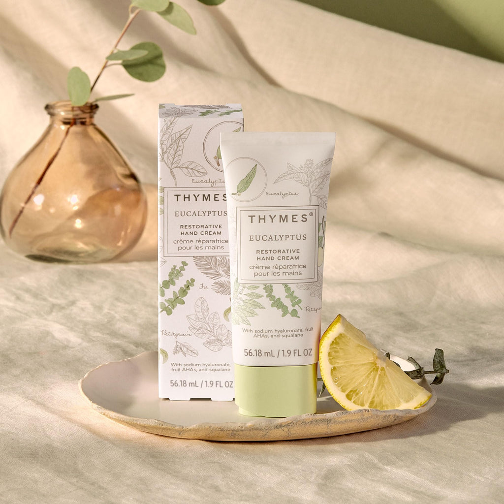 Thymes Restorative Hand Cream – Travel-Size Moisturizer with Eucalyptus, Lemon, Bergamot & Fir (1.9 fl oz)