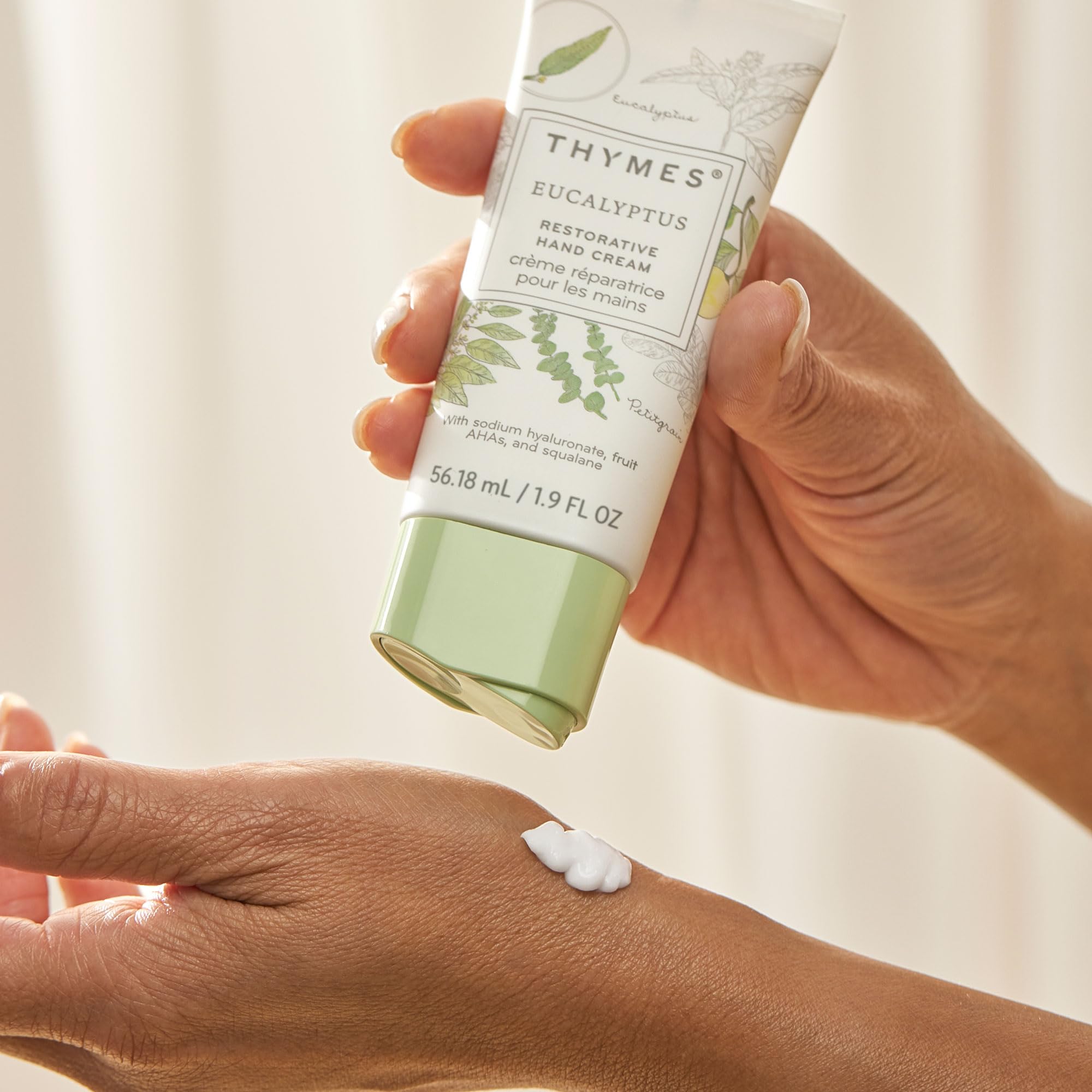 Thymes Restorative Hand Cream – Travel-Size Moisturizer with Eucalyptus, Lemon, Bergamot & Fir (1.9 fl oz)
