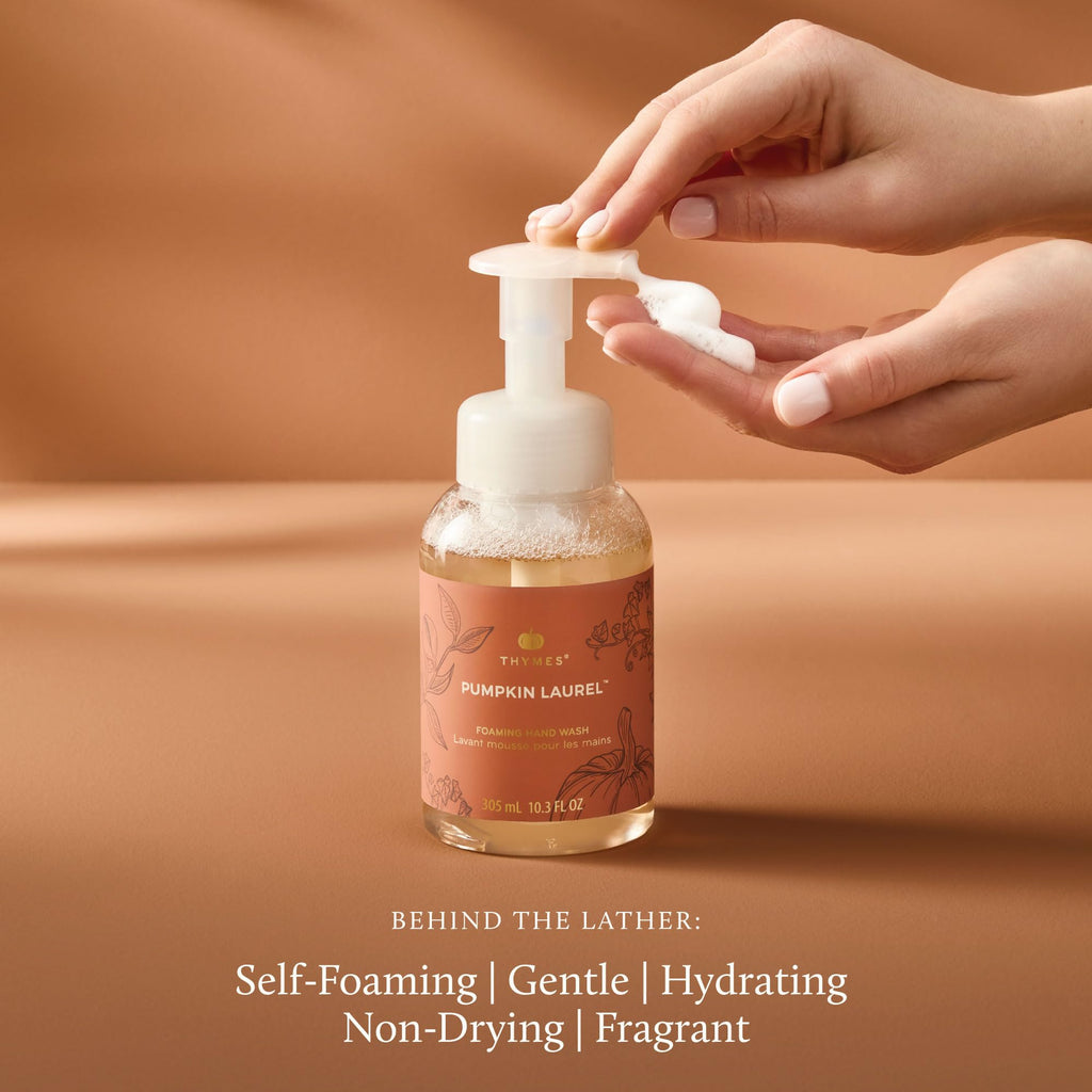 Thymes Foaming Hand Wash with Aloe & Glycerin – Fall Scented Pump Soap, Pumpkin Laurel, 10.3 fl oz