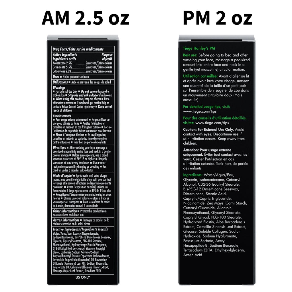 Tiege Hanley Men’s AM SPF 20 Day Moisturizer + PM Night Peptide Moisturizer – 2.5 oz / 2 oz