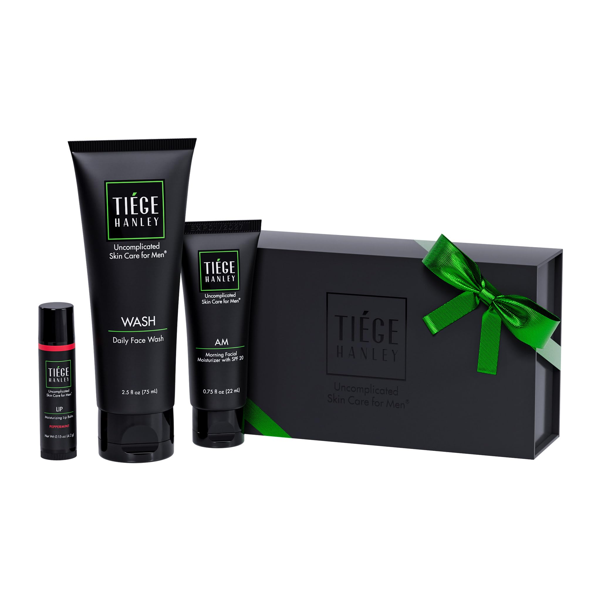Tiege Hanley Bronze Gift Box for Men – 4-Piece Skincare Starter (Face Wash, SPF 20 Moisturizer, Lip Balm, Body Bar)