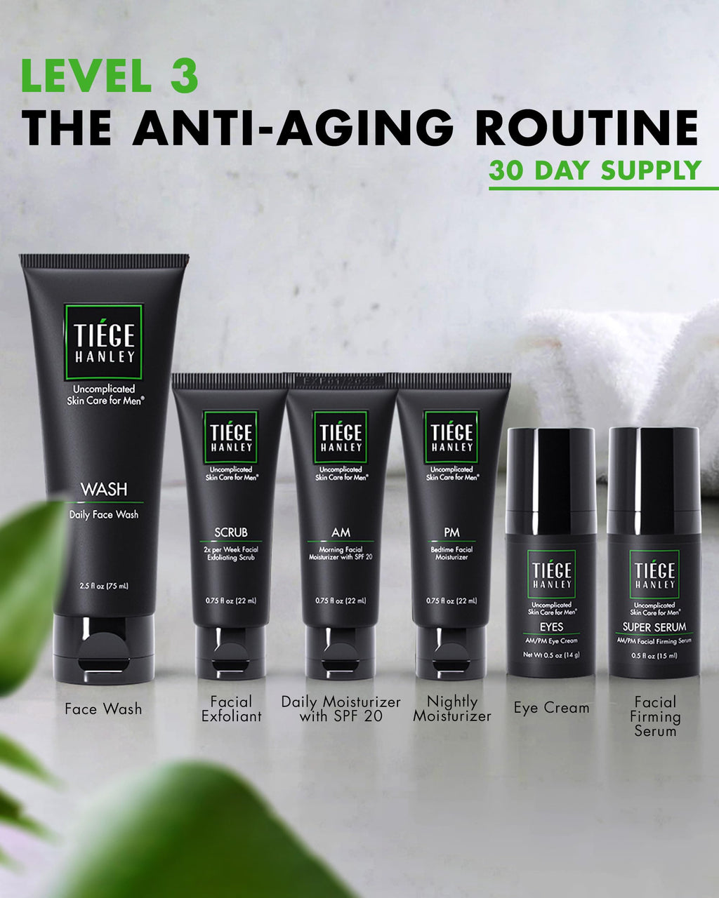 Tiege Hanley Level 3 Skin Care Set for Men – 6-Piece Anti-Aging Routine