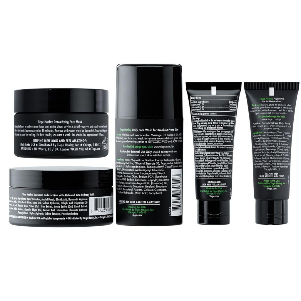 Tiege Hanley Level 2 System for Oily & Combination Skin | 5-Piece Men’s Care Kit
