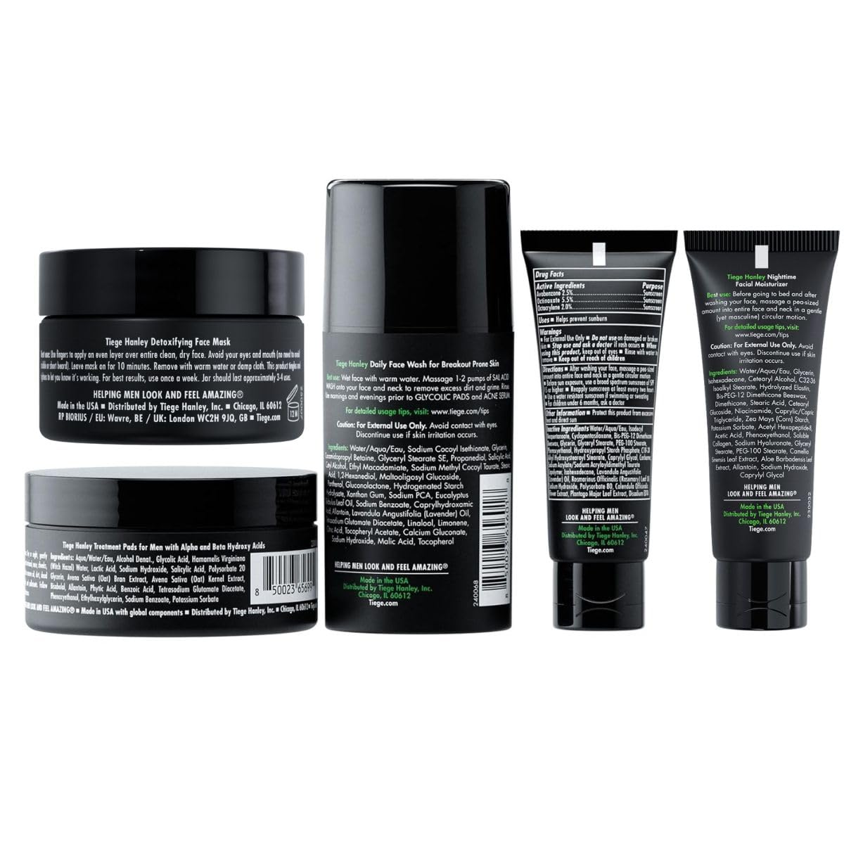 Tiege Hanley Level 2 System for Oily & Combination Skin | 5-Piece Men’s Care Kit
