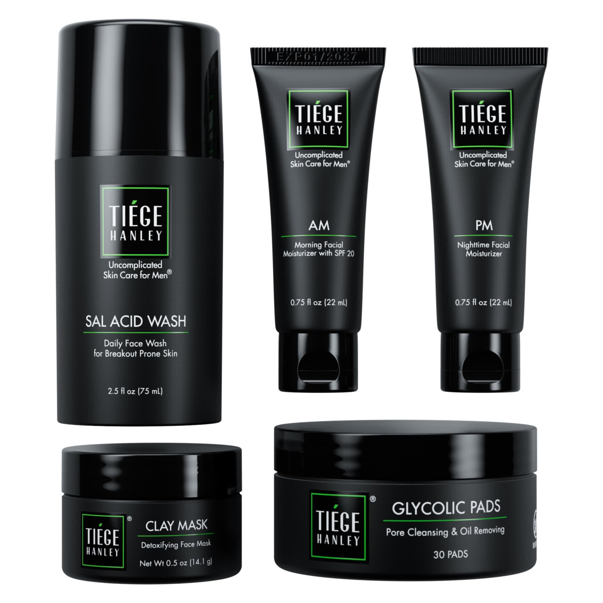Tiege Hanley Level 2 System for Oily & Combination Skin | 5-Piece Men’s Care Kit