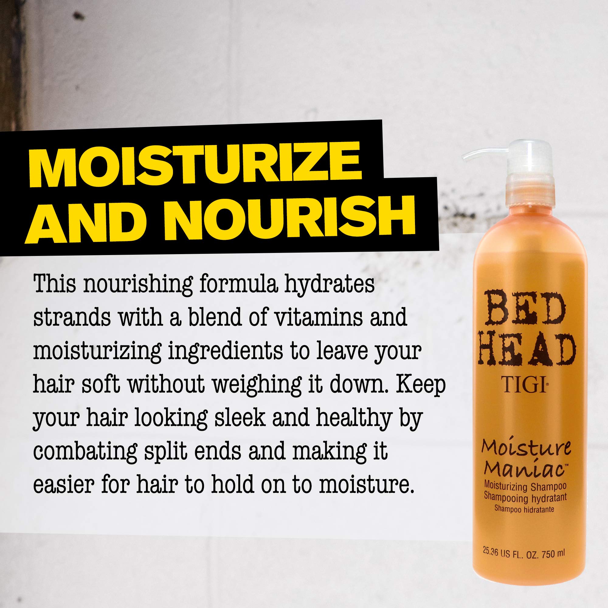 TIGI Bed Head Moisture Maniac Shampoo – Lightweight Hydration, Shine & Smoothness for All Hair Types, 25.36 oz