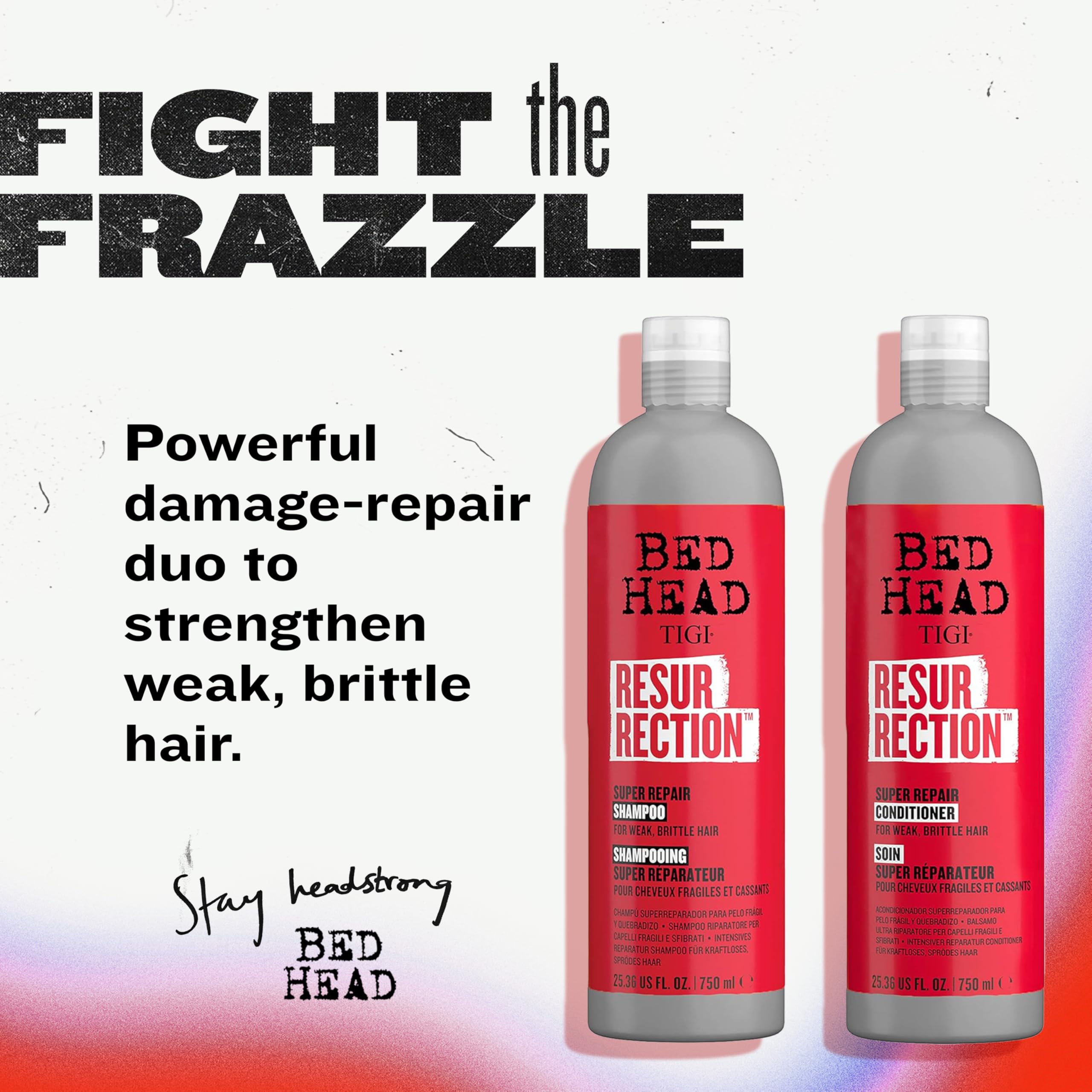 TIGI Bed Head Resurrection Shampoo & Conditioner Set – Maximum-Strength Repair (25.36 fl oz)