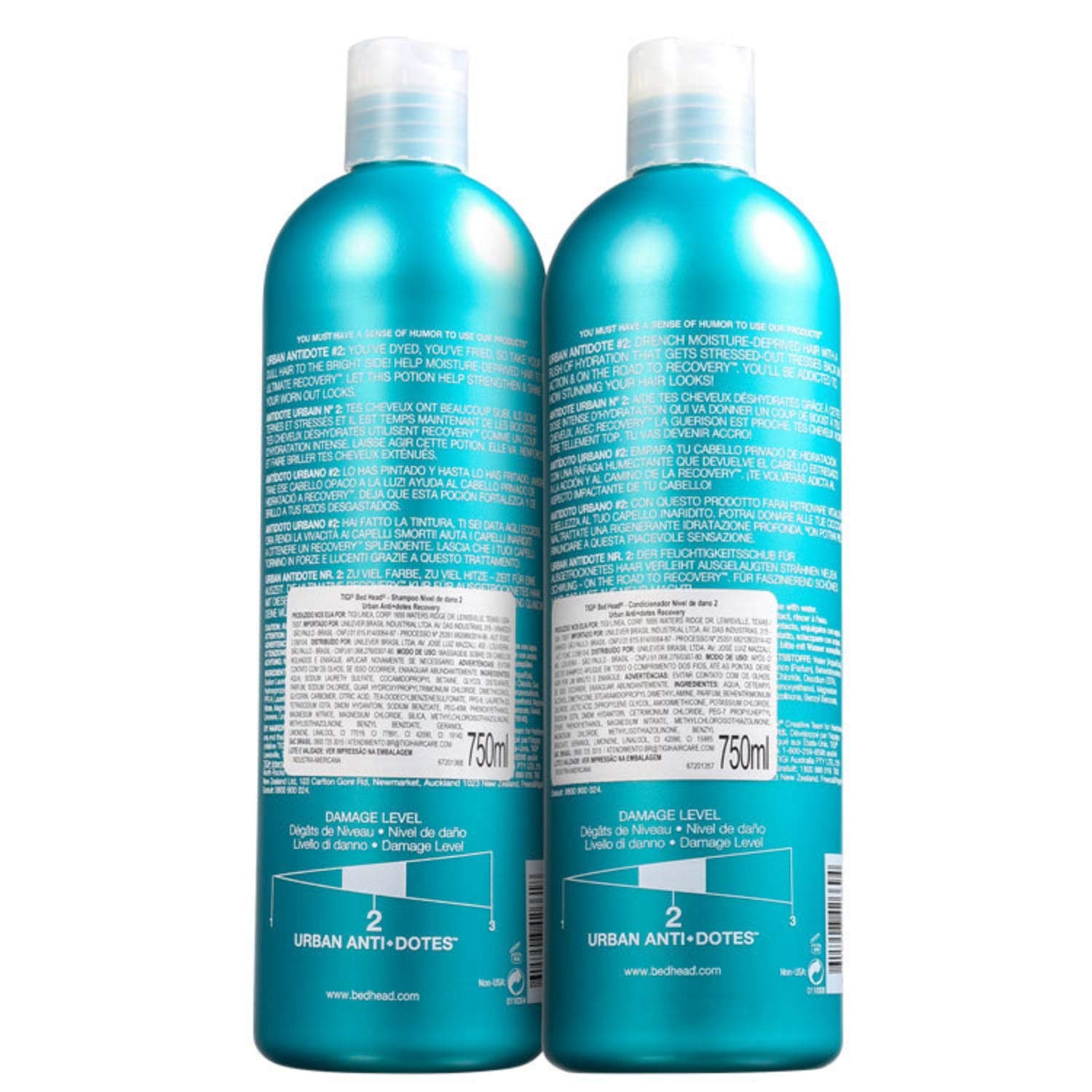 Bed Head Urban Anti-Dote Recovery Shampoo & Conditioner Duo – Damage Level 2, 25.36 oz each + 2 L Pumps | TIGI