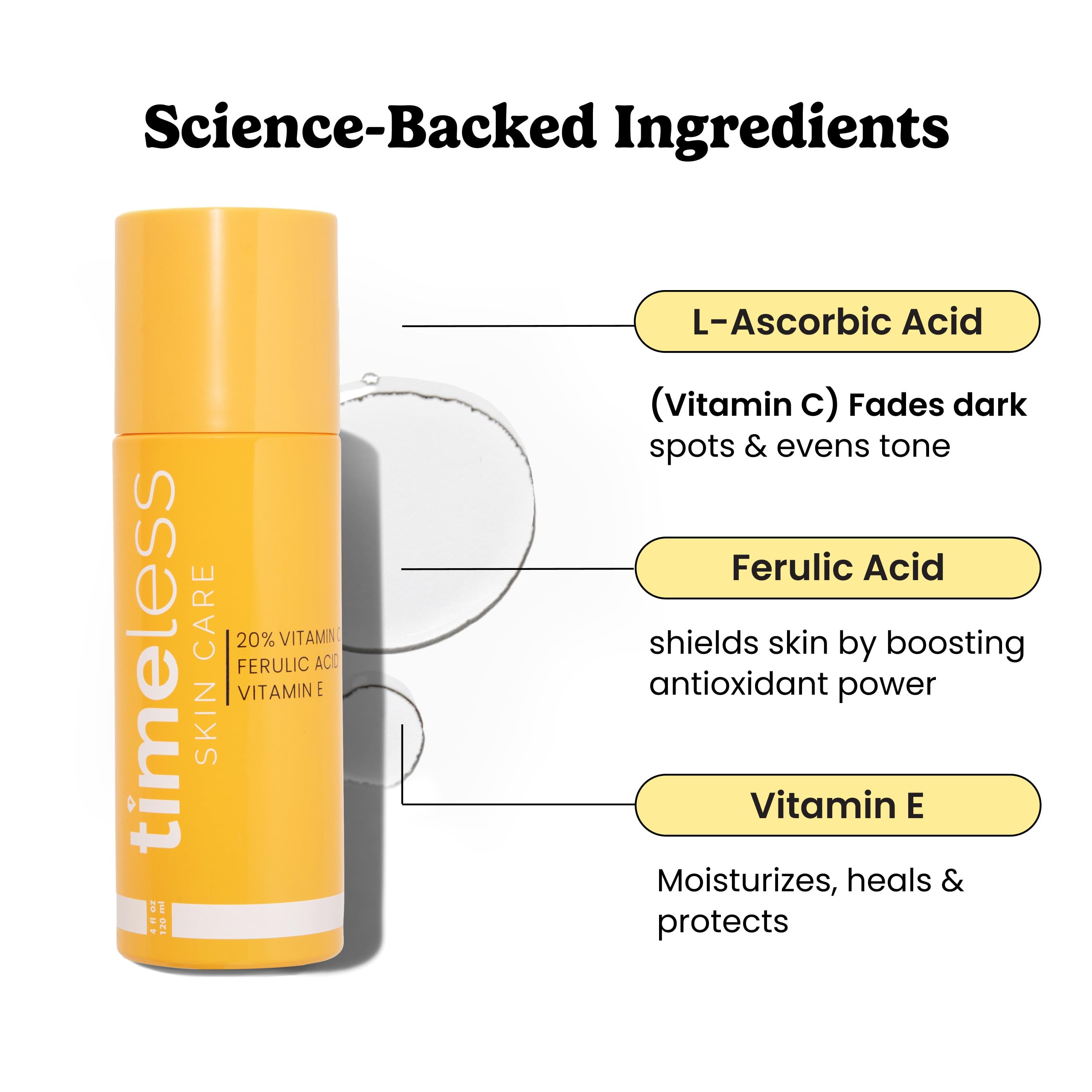 Timeless Skin Care Vitamin C Serum with Vitamin E & Ferulic Acid – Fragrance-Free, 4 oz