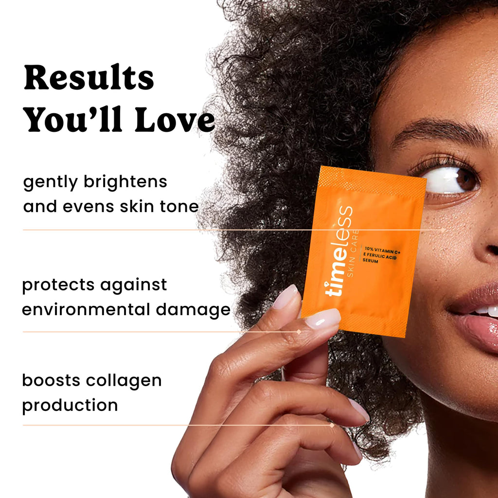 Timeless Skin Care Vitamin C Serum with Vitamin E & Ferulic Acid – Brightening Serum for Oily & Dry Skin – Fragrance-Free – Pouches
