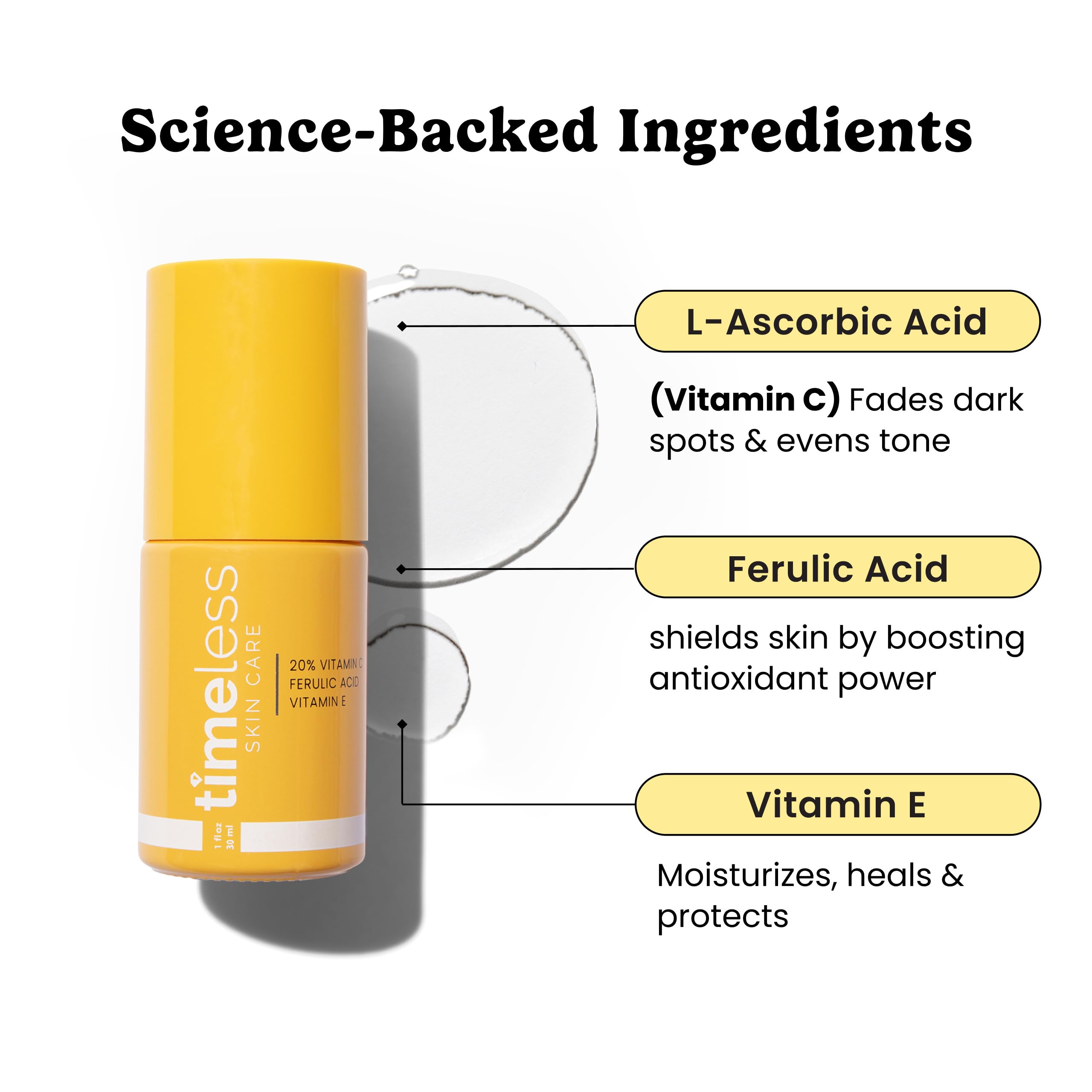 Timeless Skin Care Vitamin C Serum with Vitamin E & Ferulic Acid – Fragrance-Free Brightening Serum, 1 oz