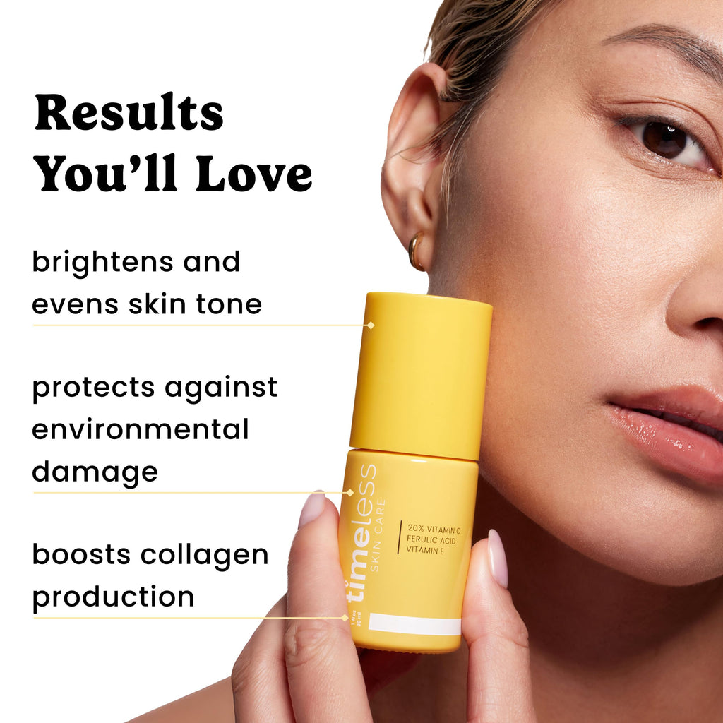 Timeless Skin Care Vitamin C Serum with Vitamin E & Ferulic Acid – Fragrance-Free Brightening Serum, 1 oz