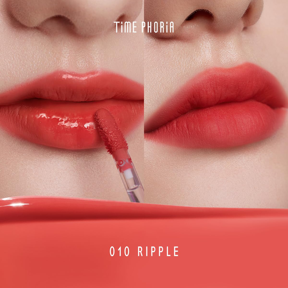TIMEPHORIA Altera Blurring Lip Tint 010 Ripple – Vibrant Coral, Glossy to Matte