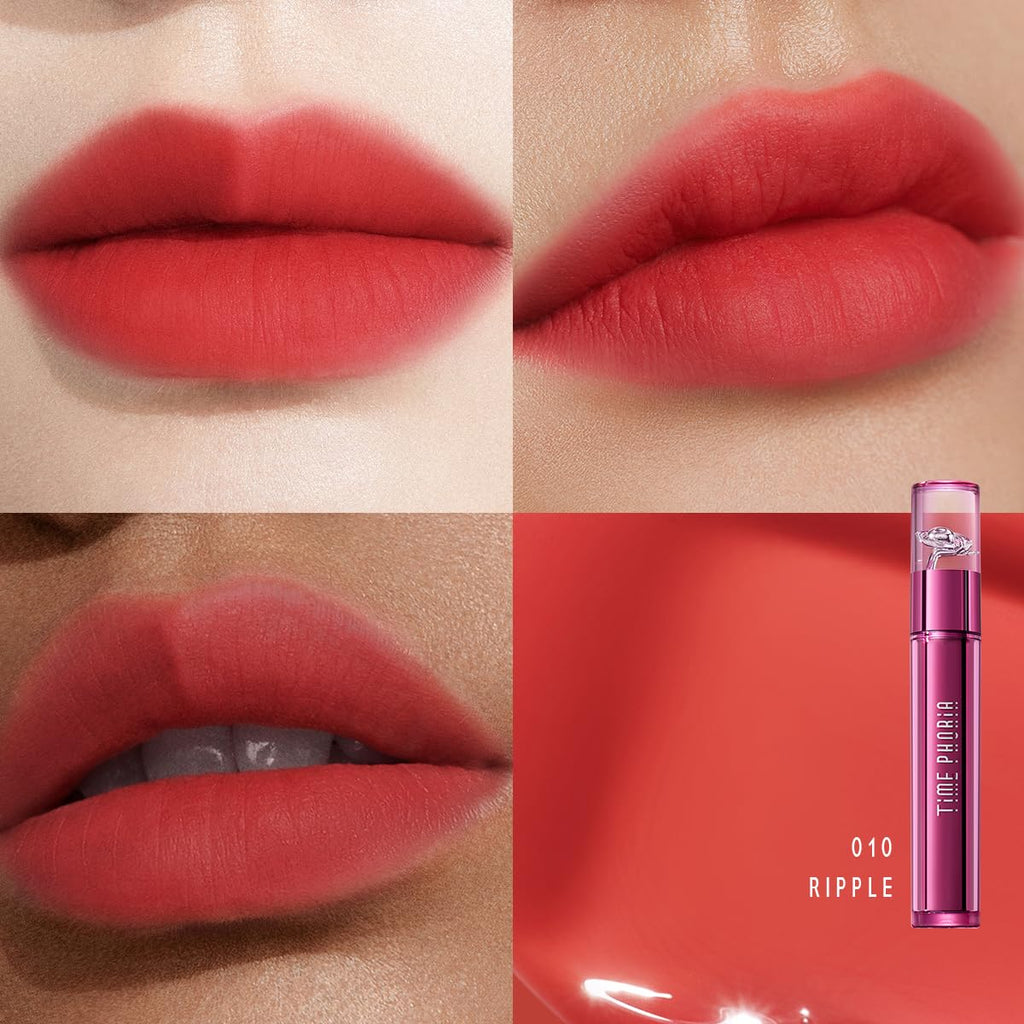 TIMEPHORIA Altera Blurring Lip Tint 010 Ripple – Vibrant Coral, Glossy to Matte