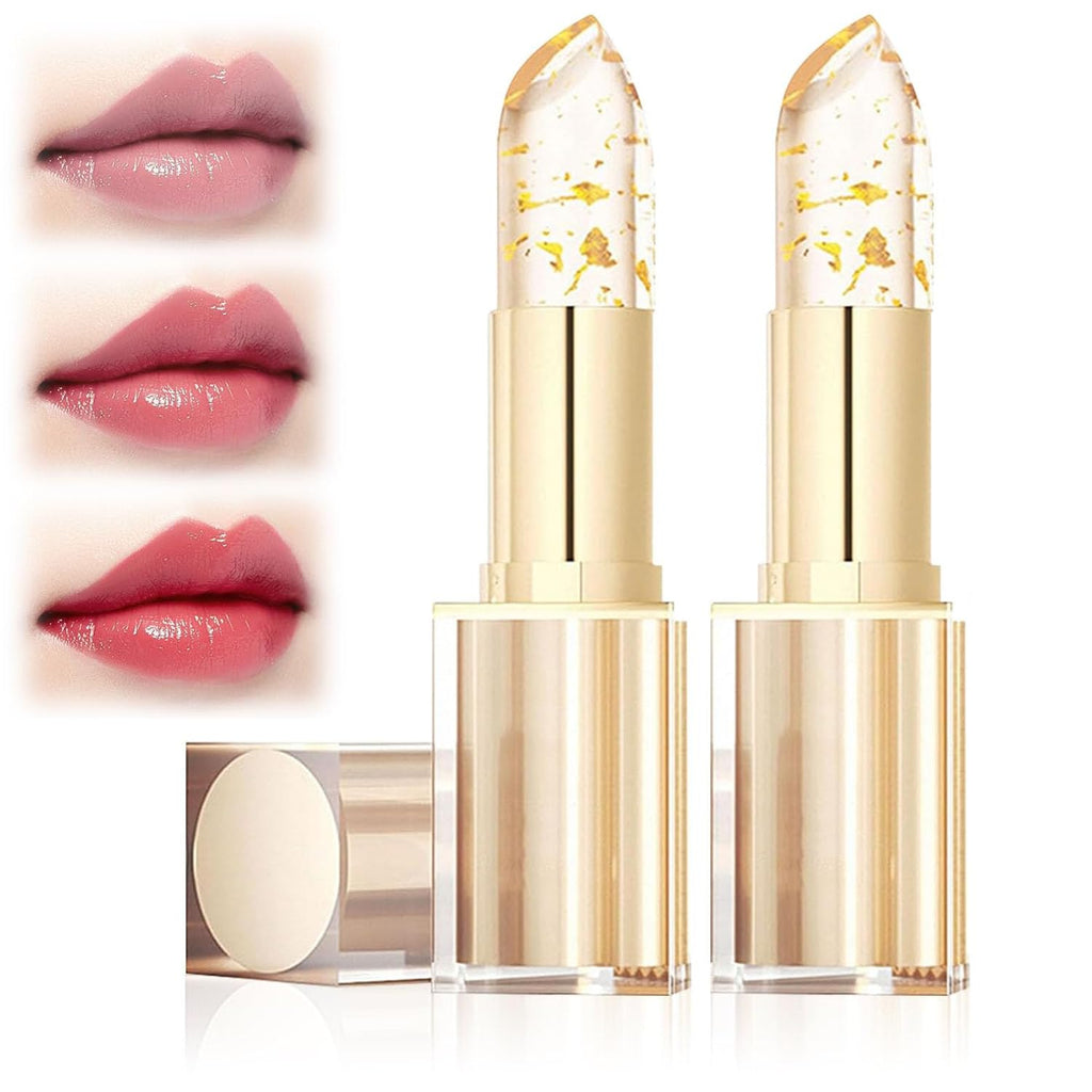 TIMLIFE 2Pcs Color-Changing Lipstick Duo | Transferproof, Gold Crystal Packaging, Hydrating Gloss