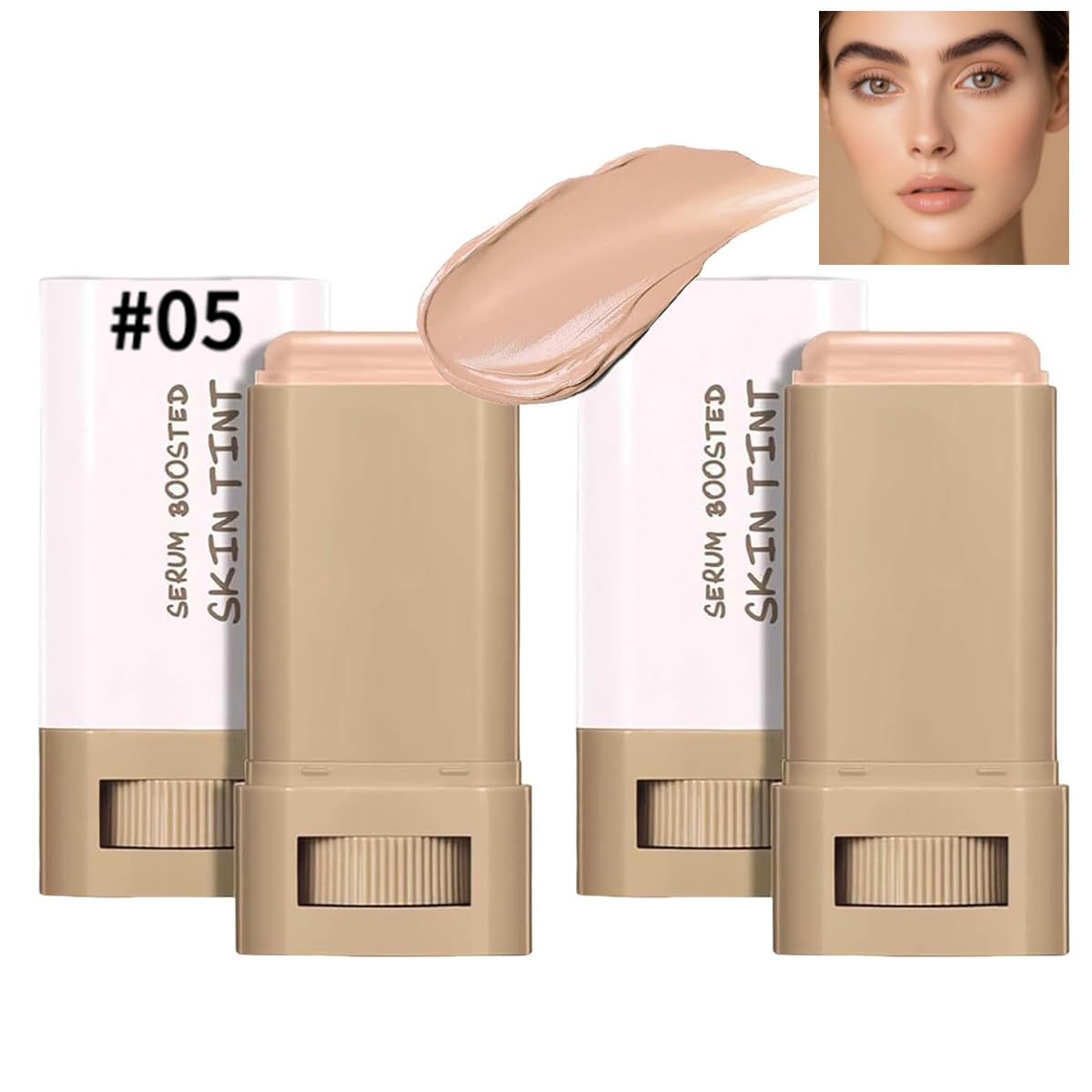 TIMLIFE 2-Piece Foundation Stick Beauty Balm Serum Tint – Portable Hydration & Natural Coverage (#05)