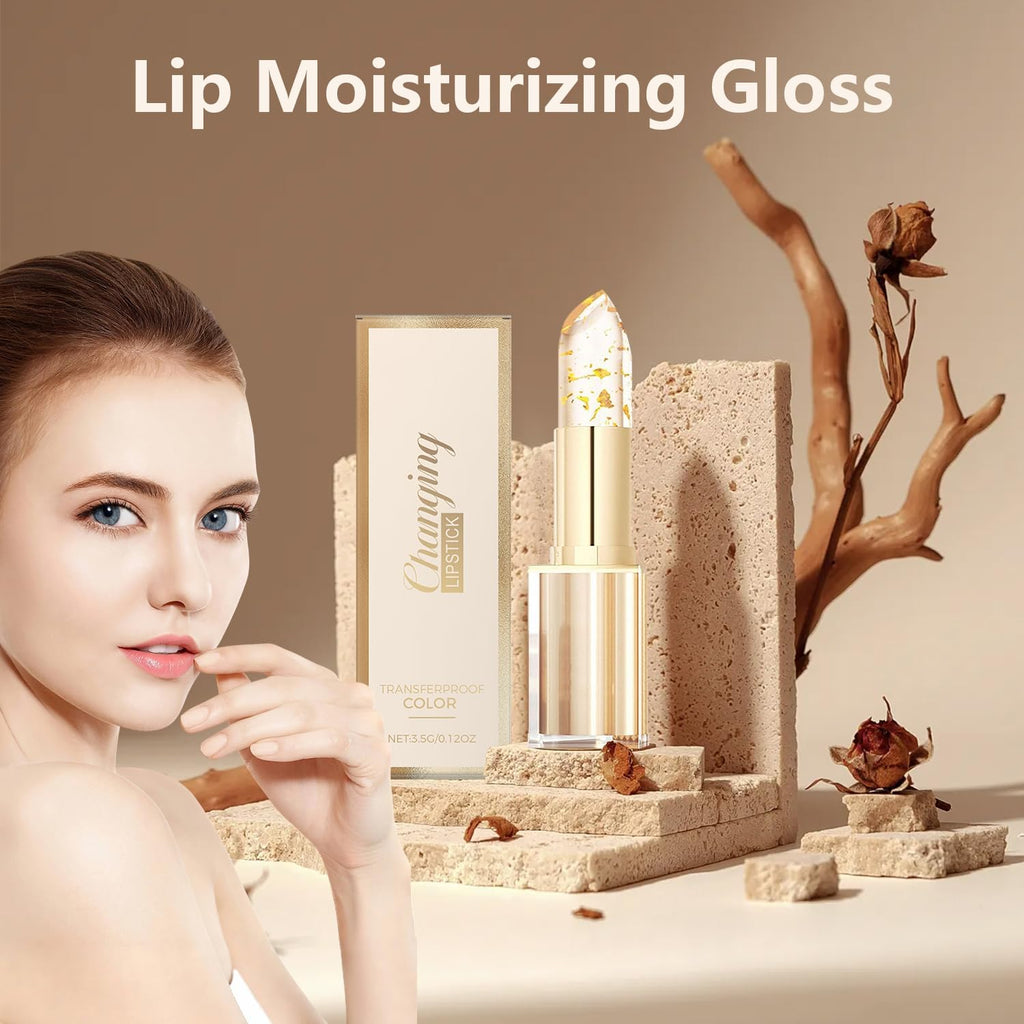 TIMLIFE 2Pcs Color-Changing Lipstick Duo | Transferproof, Gold Crystal Packaging, Hydrating Gloss