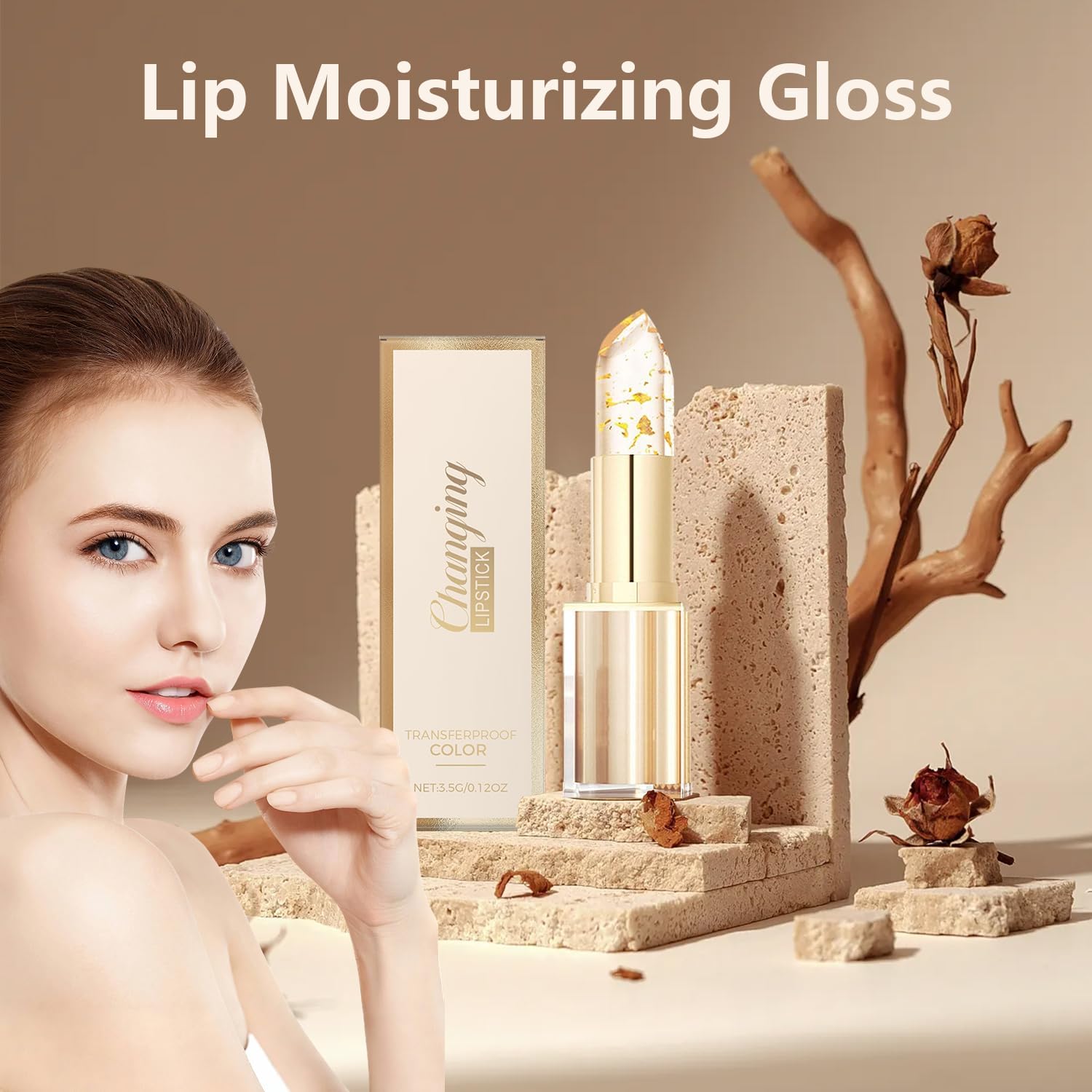 TIMLIFE 2Pcs Color-Changing Lipstick Duo | Transferproof, Gold Crystal Packaging, Hydrating Gloss