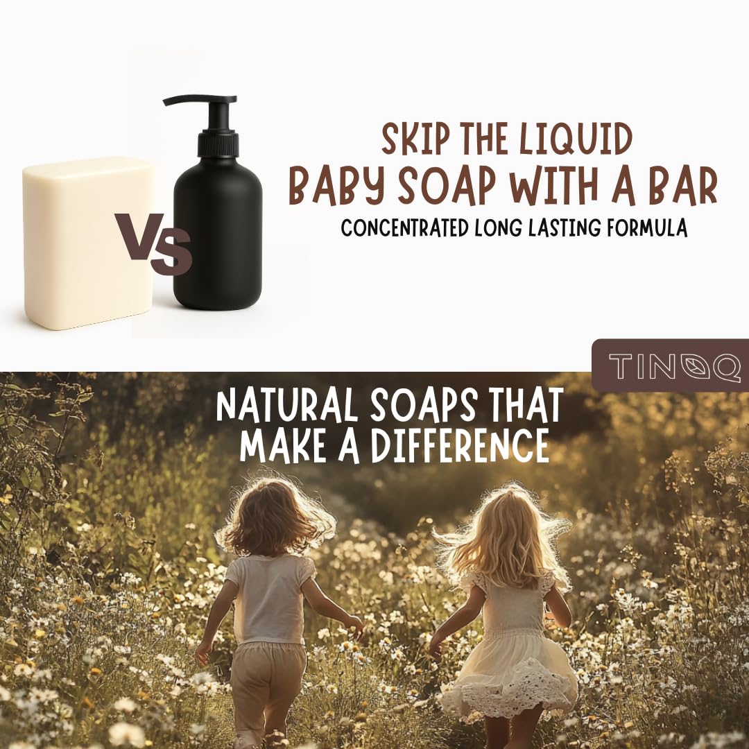 TINOQ Fragrance Free Baby Bar Soap for Sensitive Skin | Unscented Organic ING | Made in USA | 7 Bars