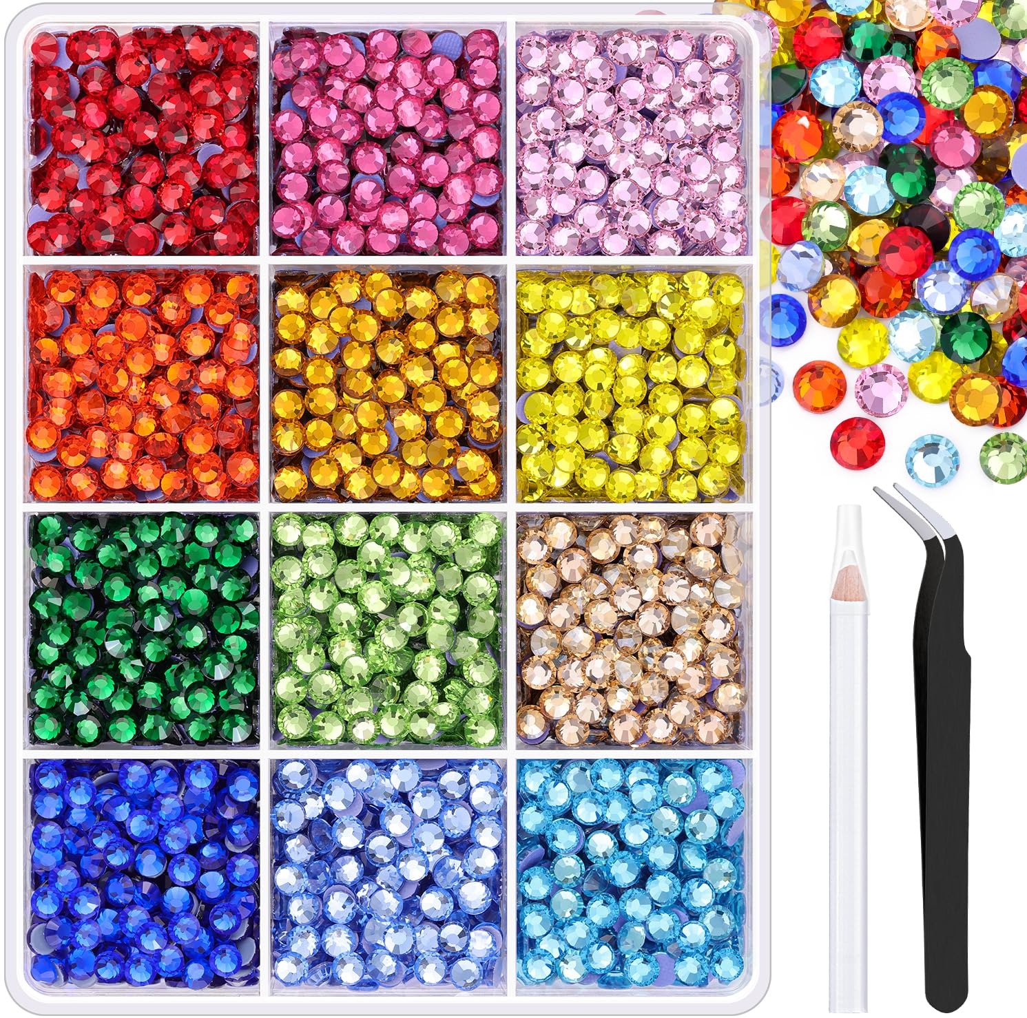 TINKRSTUFF 4000pcs Hotfix Rhinestones SS16 – Multicolor Iron-On Glass Gems for Crafts