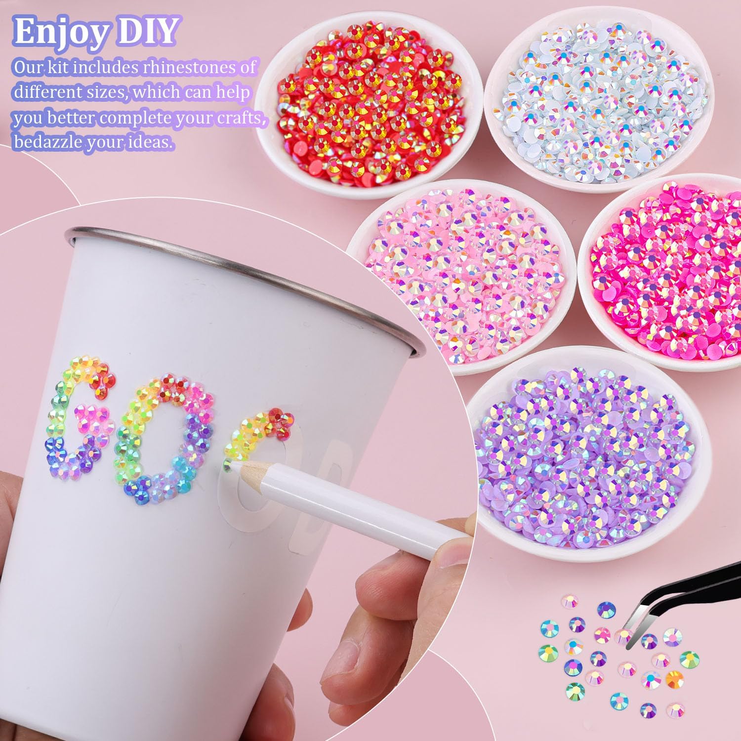 TINKRSTUFF 2 Boxes Jelly Rhinestones Kit – 30,600 Pcs 3mm & 5mm Multicolor Resin Gems with 2x 10ml B7000 Glue