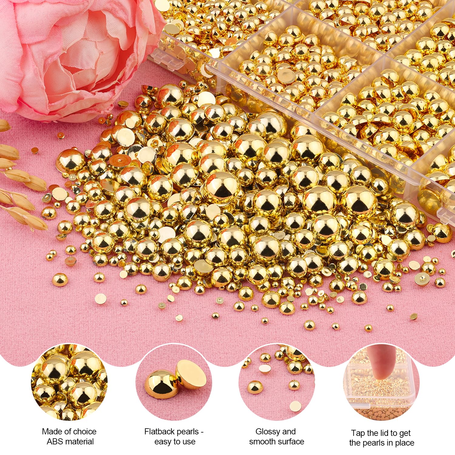 TINKRSTUFF 11000Pcs Gold Flatback Pearls for Crafting – Glue Kit Included for DIY Jewelry, Nails, Shoes, and Tumblers