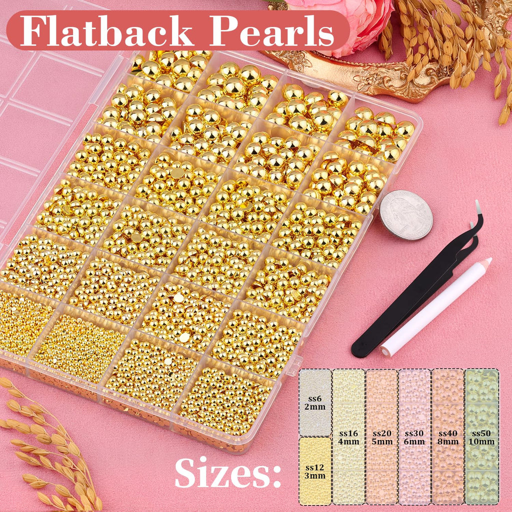 TINKRSTUFF 11000Pcs Gold Flatback Pearls for Crafting – Glue Kit Included for DIY Jewelry, Nails, Shoes, and Tumblers