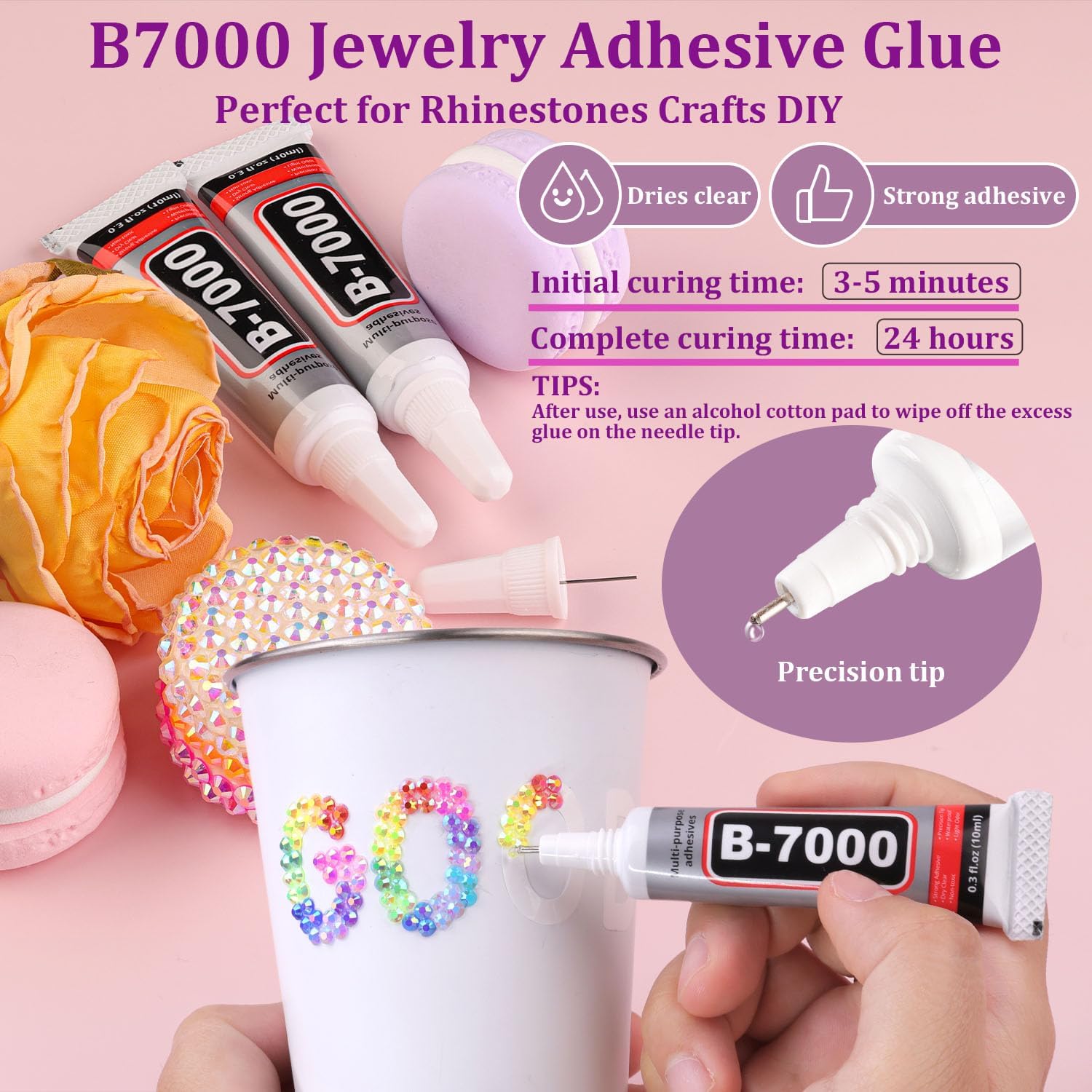 TINKRSTUFF 2 Boxes Jelly Rhinestones Kit: 25,000 Multicolor 3mm & 4mm Resin Gems + 2×10ml B7000 Glue + Tools