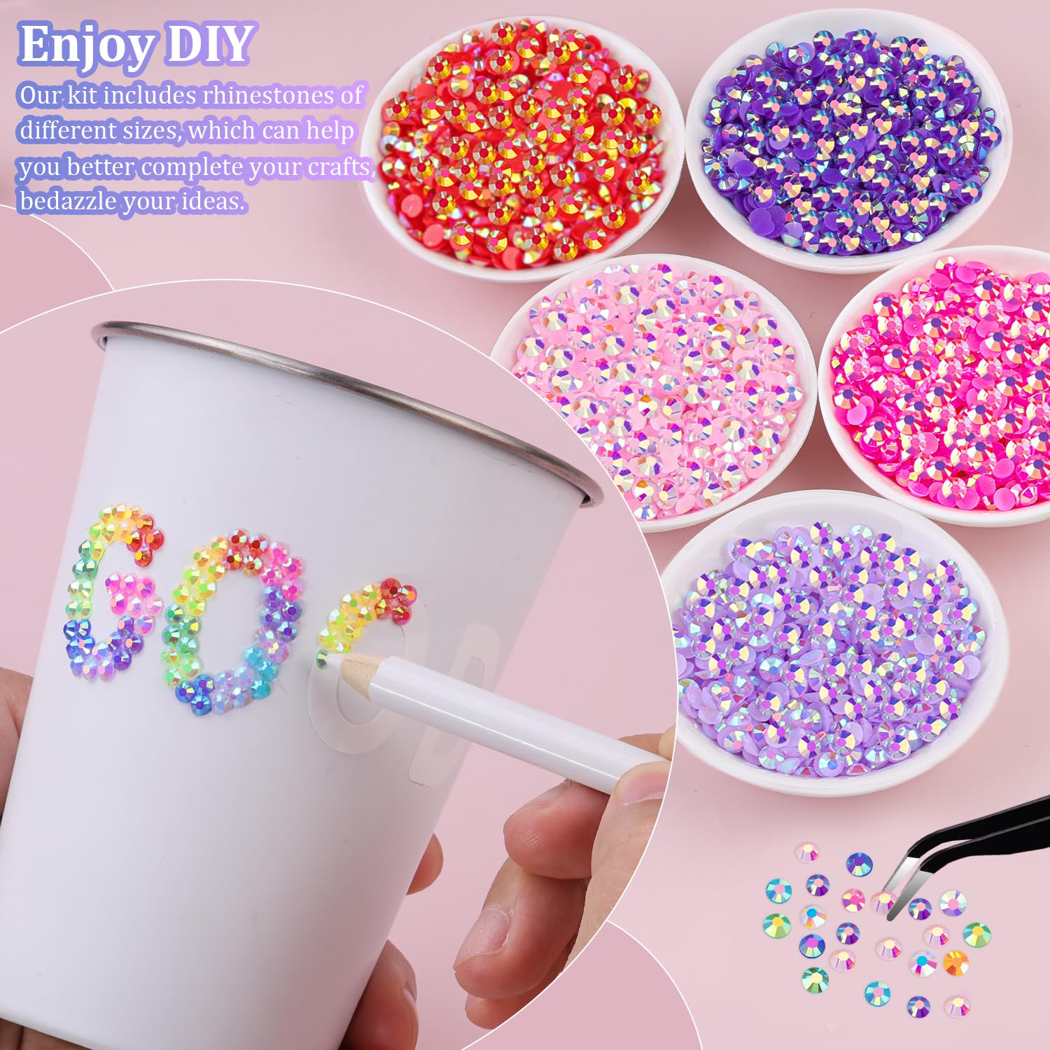 TINKRSTUFF 8500Pcs Resin Rhinestones Kit – 5mm Flatback Gems with Tweezers & B7000 Glue
