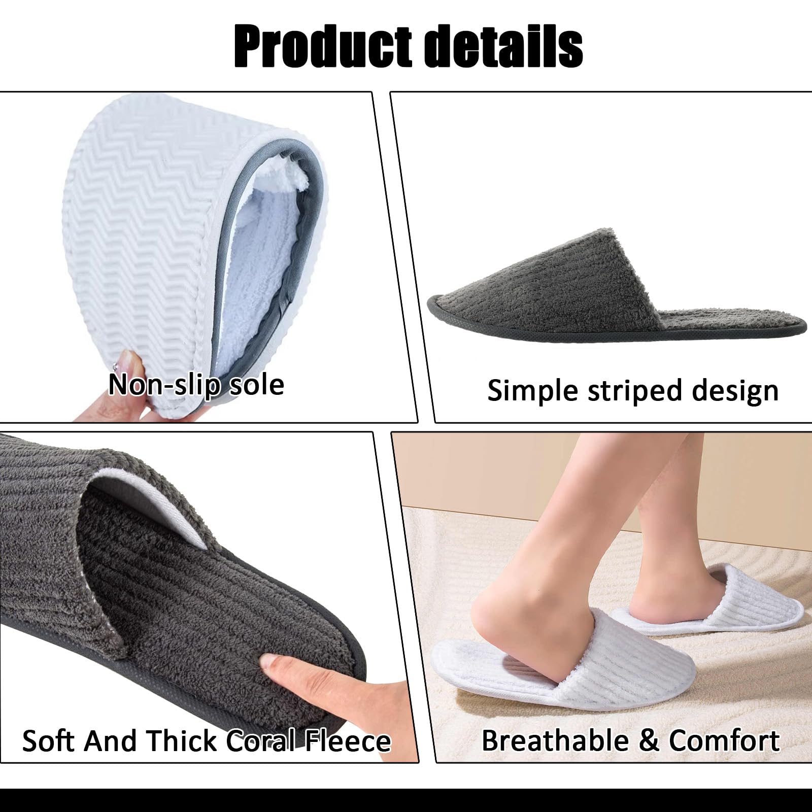 TINSKY 20 Pairs Disposable Guest Slippers – Non-Slip Hotel & Spa Slippers (White & Black)