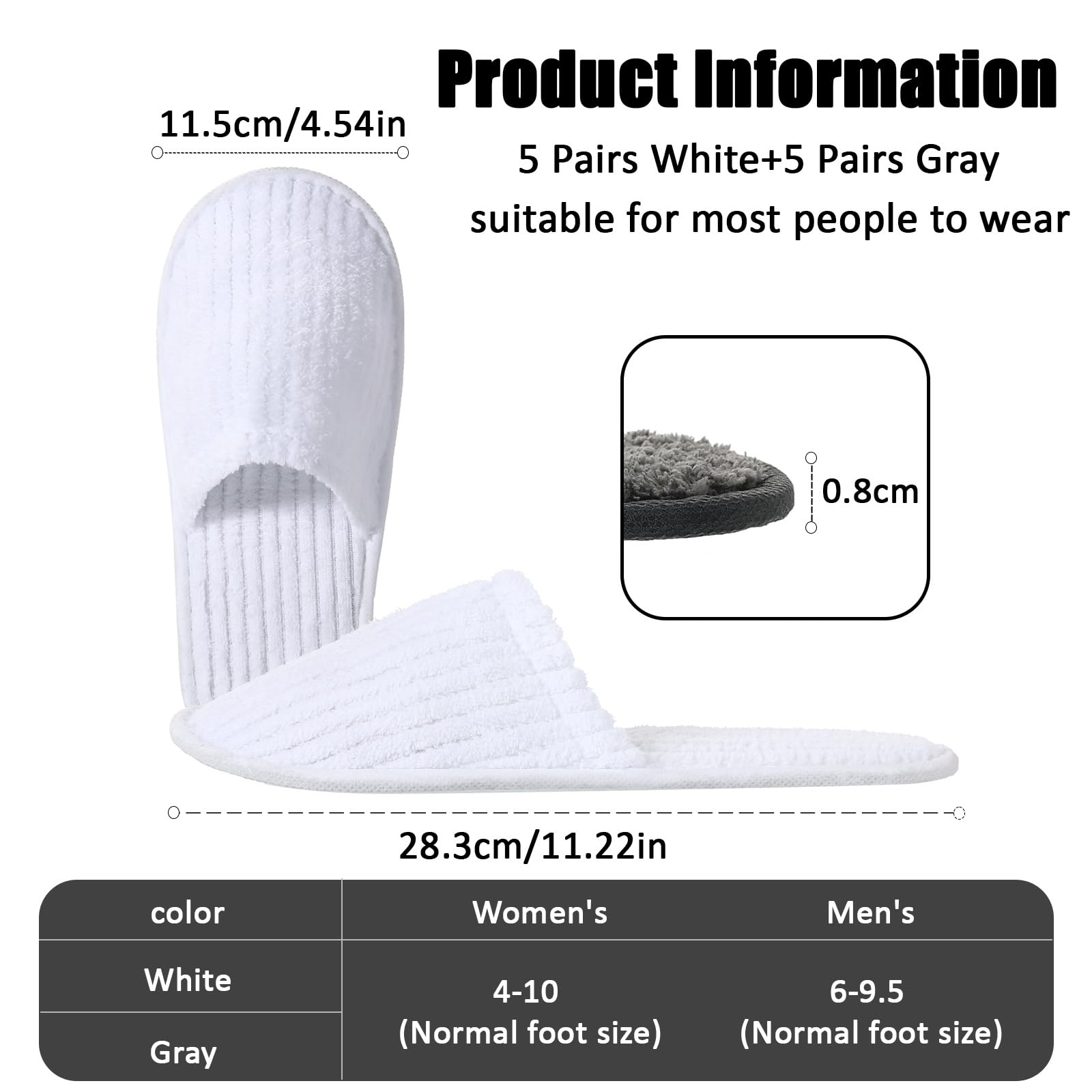 TINSKY 20 Pairs Disposable Guest Slippers – Non-Slip Hotel & Spa Slippers (White & Black)
