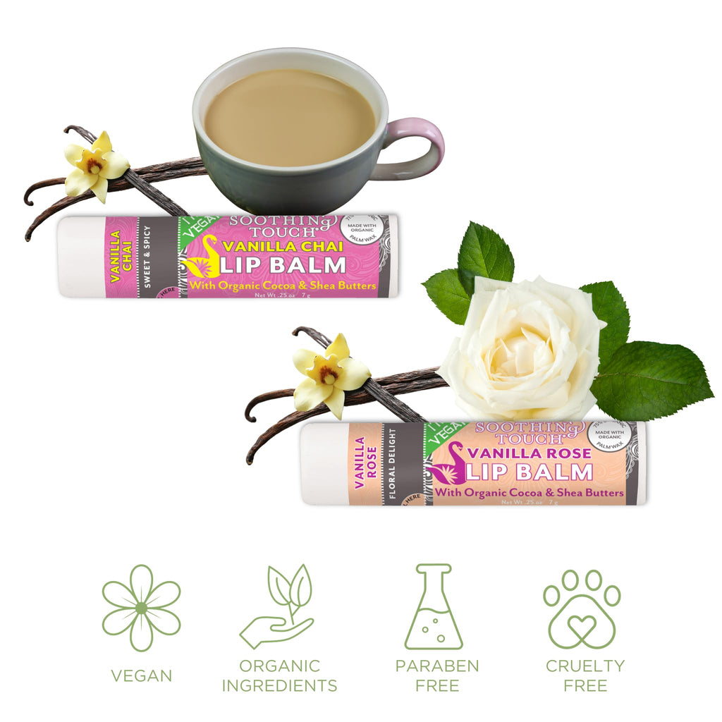 Tiny Seed Vegan Lip Balm Set – 6 Flavors + Muslin Pouch & Keychain