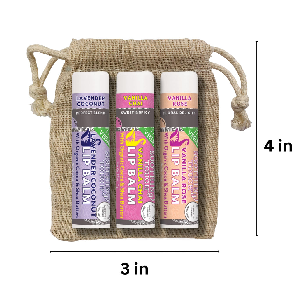 Tiny Seed Vegan Lip Balm Set – 6 Flavors + Muslin Pouch & Keychain