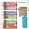 Tiny Seed Vegan Lip Balm Set – 6 Flavors + Muslin Pouch & Keychain