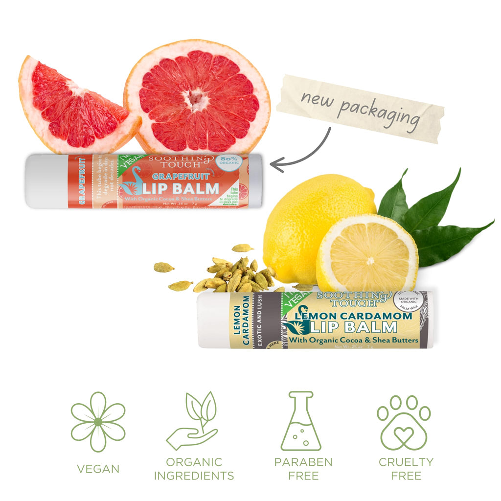 Tiny Seed Vegan Lip Balm Set – 6 Flavors + Muslin Pouch & Keychain