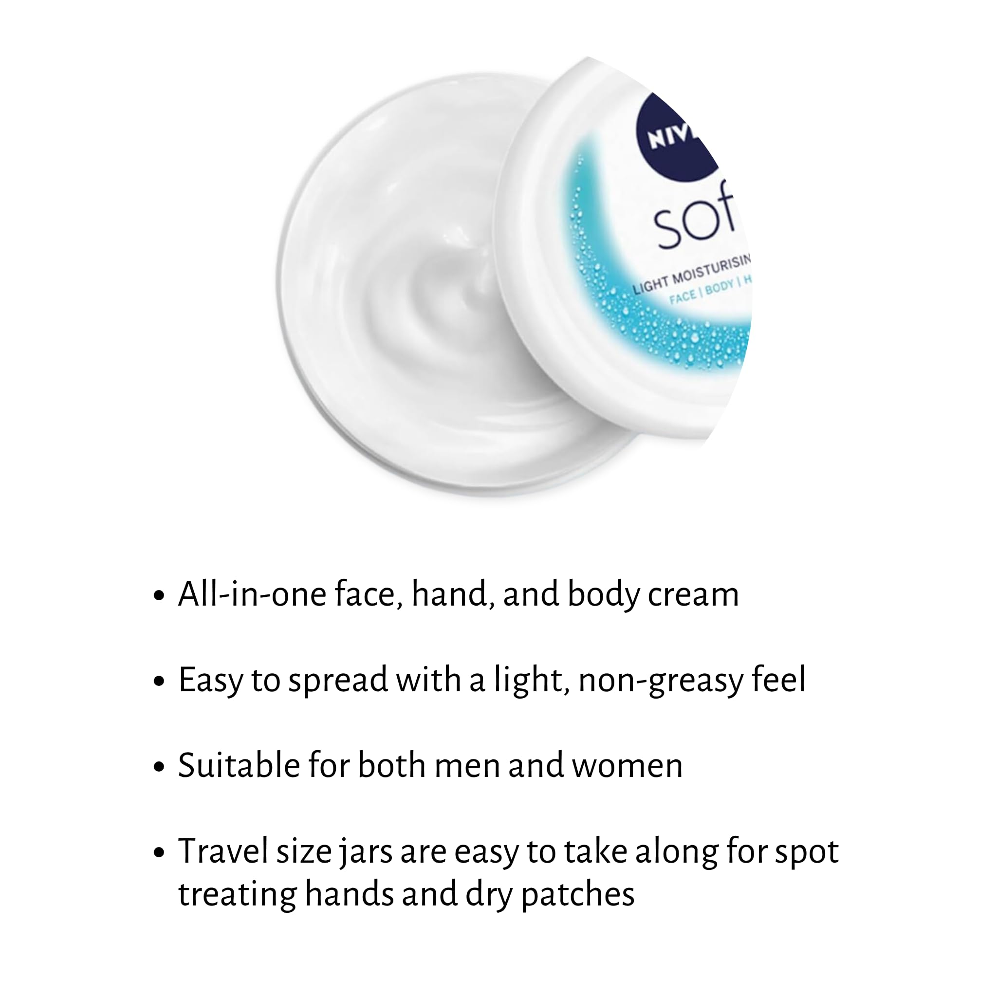 TINY SEED Travel Kit: 6-Pack Nivea Soft Cream (0.84 oz) + Free Zipper Pouch
